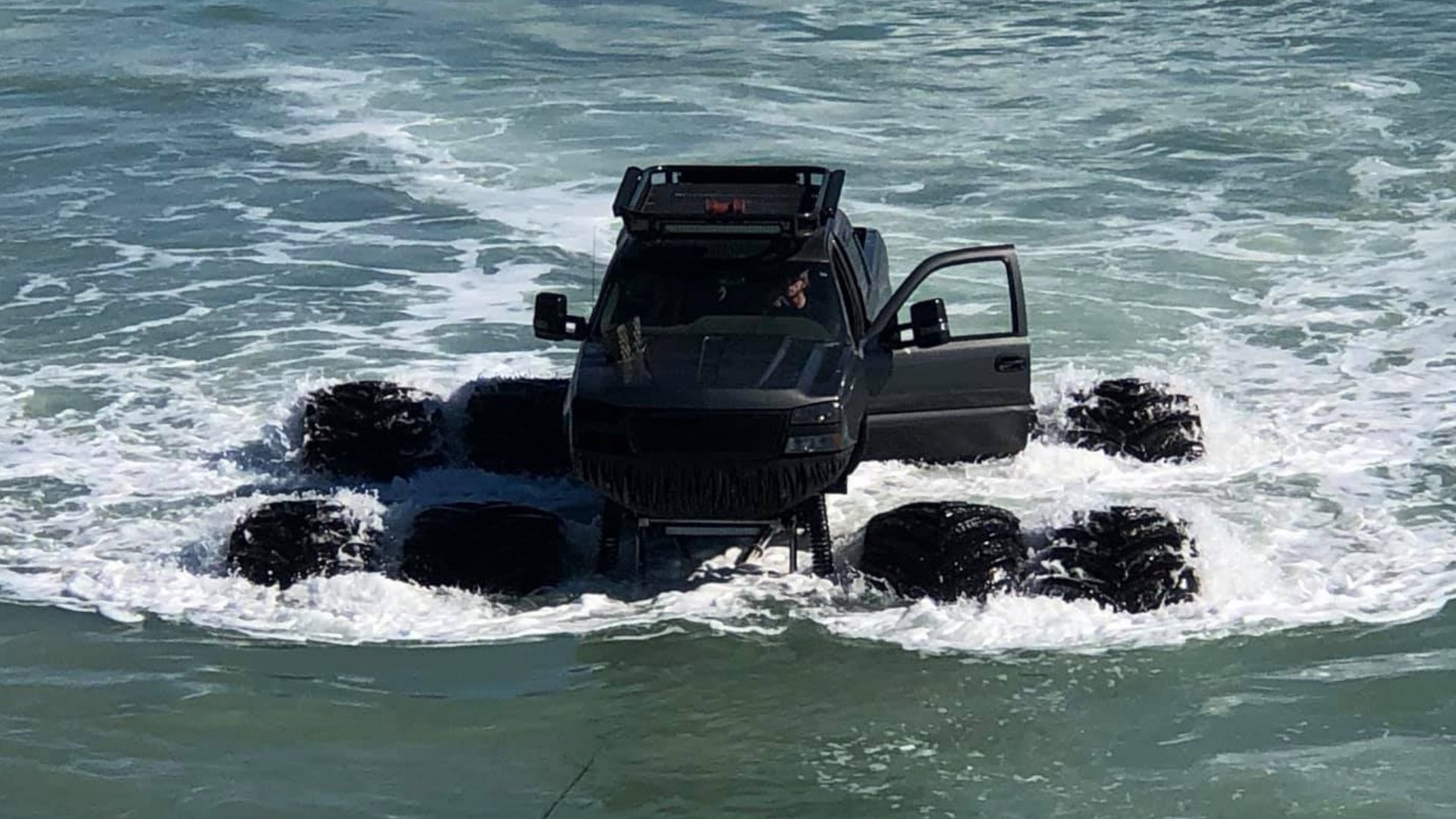 Here's Why An Eight Wheeled Chevy Silverado Monster Truck Went Sailing Into A South Florida Bay