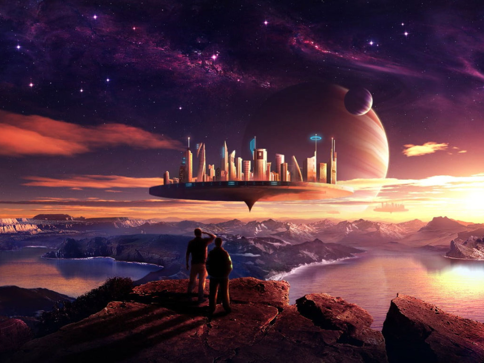 Wallpaper Floating City Illustration, Planet, Science • Wallpaper For You HD Wallpaper For Desktop & Mobile