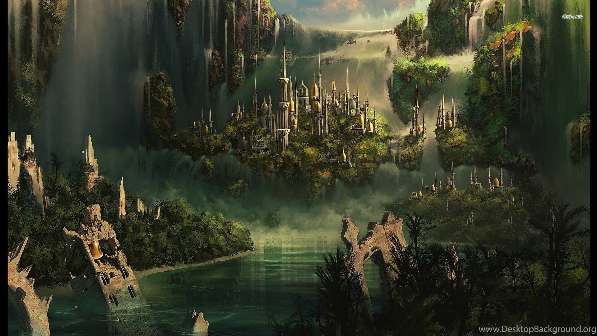 Floating Cities Wallpaper Fantasy Wallpaper Desktop Background