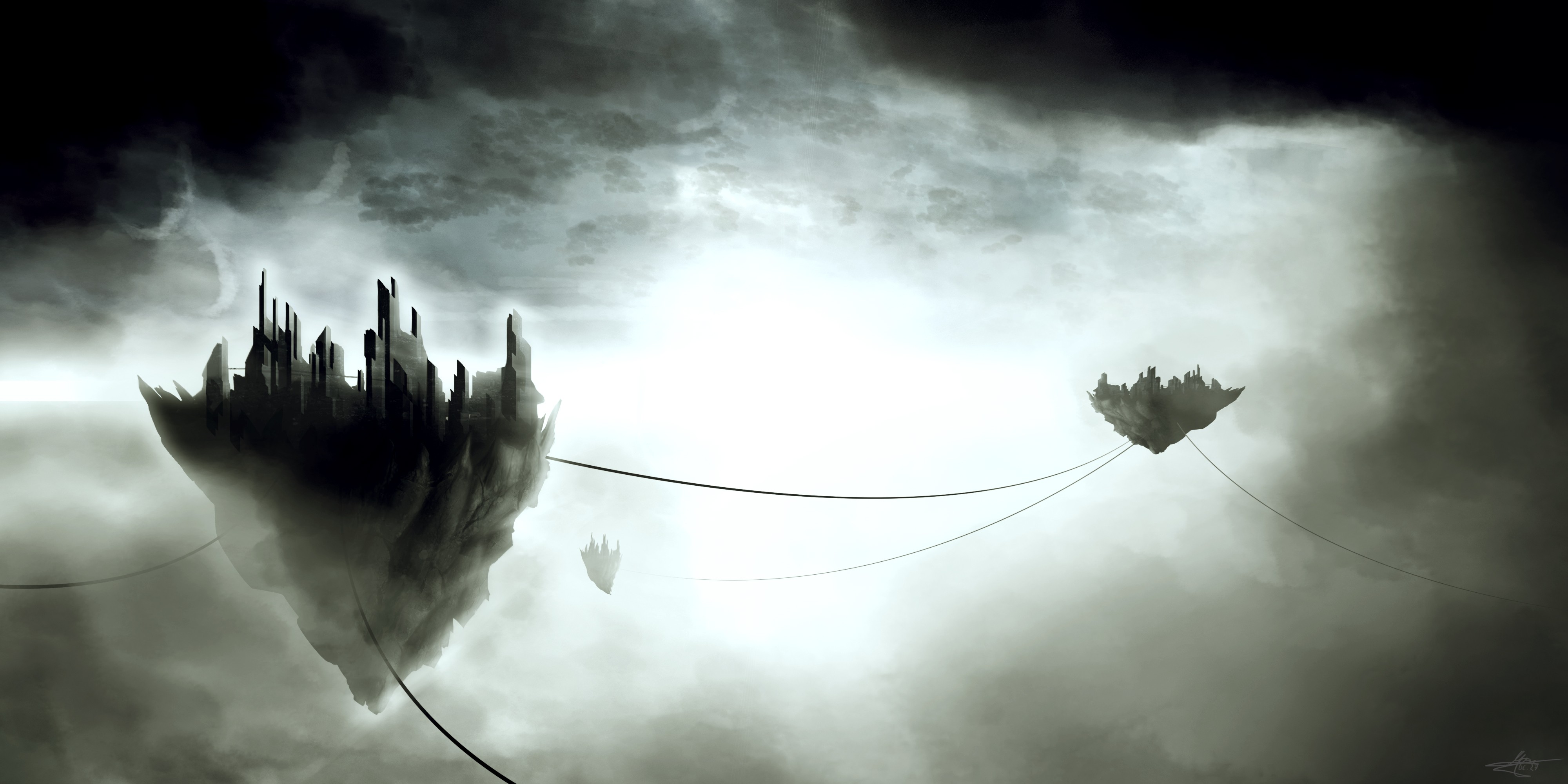 #clouds, #floating, #city, #fantasy art, wallpaper. Mocah HD Wallpaper