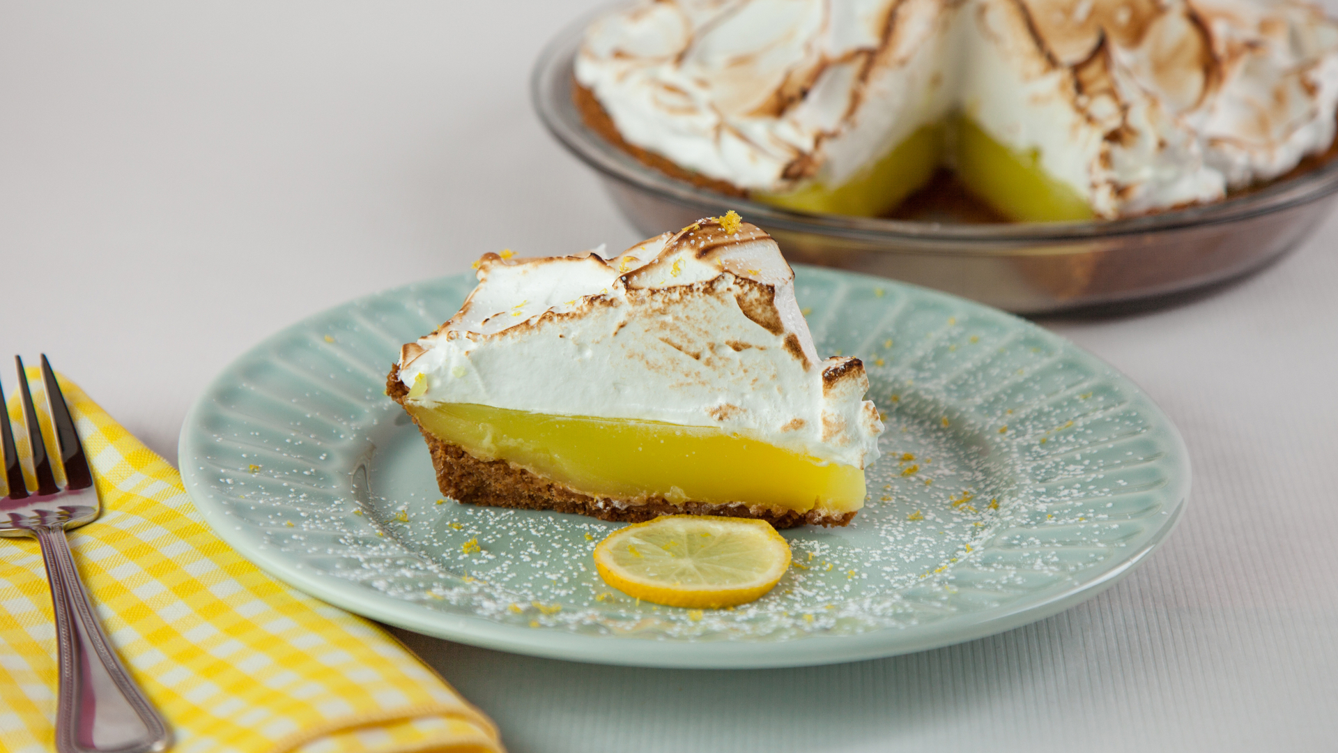 Lemon meringue pie with brown sugar, lemon zest, and lemon juice
