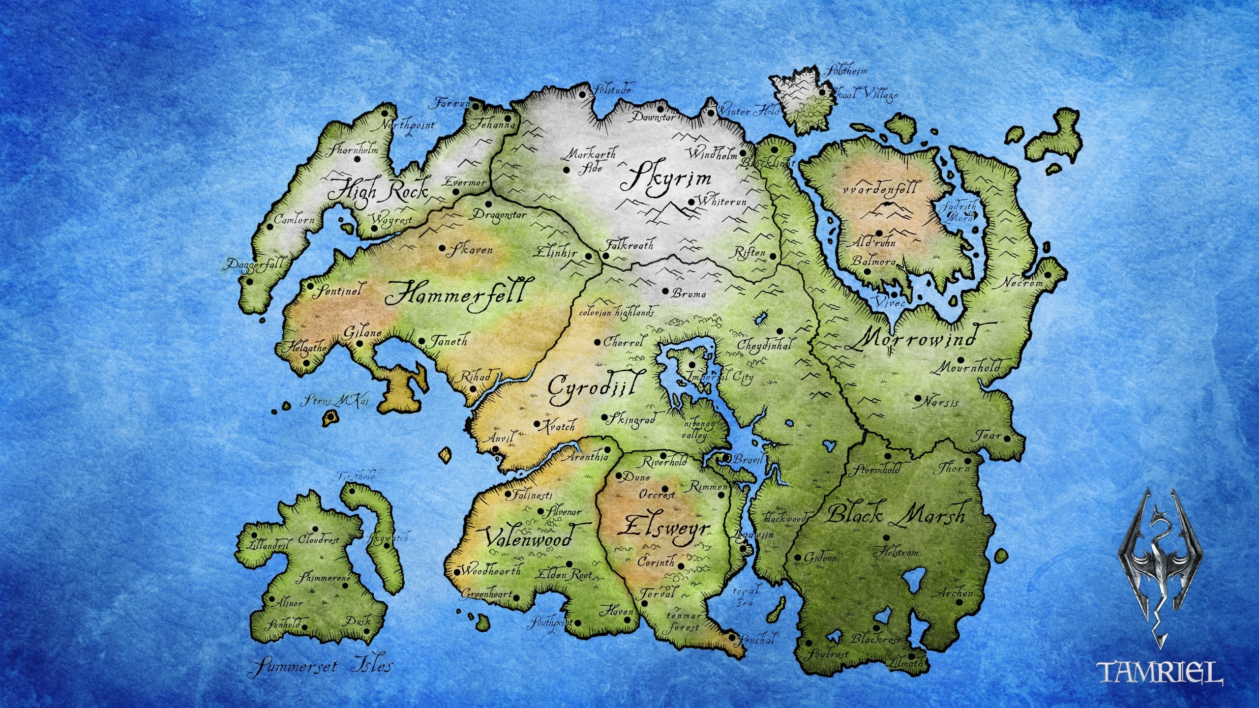 Elder Scrolls, Map, The Elder Scrolls V: Skyrim, The Elder Scrolls IV: Oblivion, The Elder Scrolls III: Morrowind, Tamriel Wallpaper HD / Desktop and Mobile Background