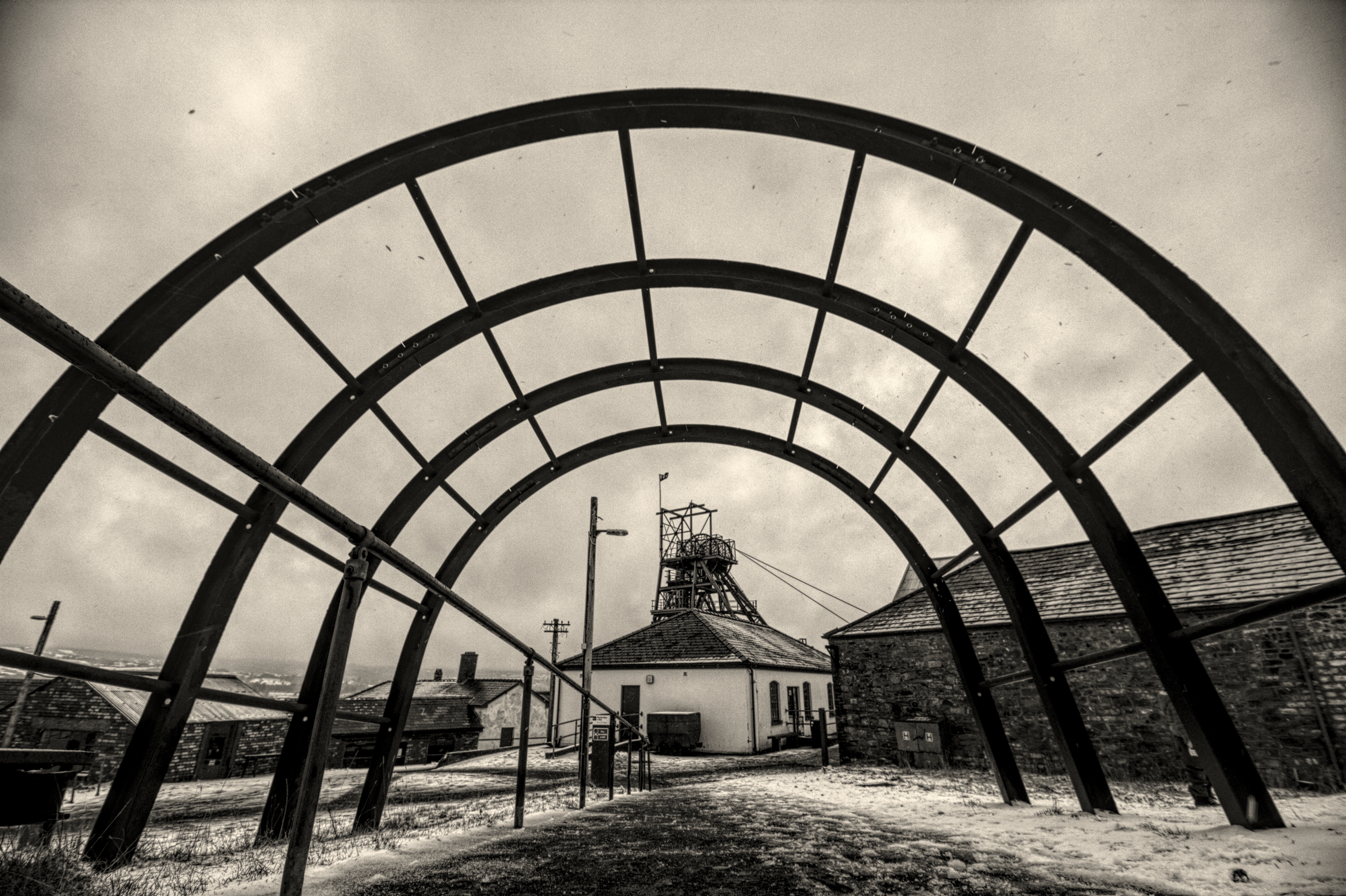 Wallpaper, blaenavon, blaenafon, worldheritage, mine, bigpit, Gwent, Wales, welsh, cymru, museum, coal, mining, winter, snow, headgear, winding 5202x3465