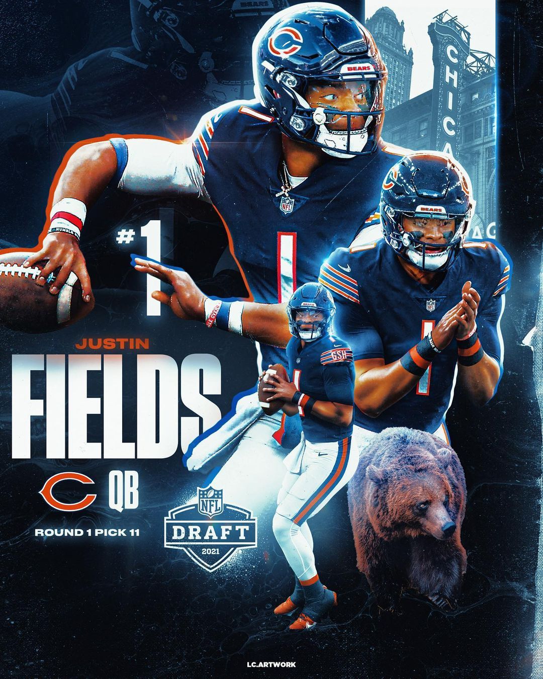 lc.artwork on Instagram: “Justin Fields ➡️ Chicago”. Chicago bears football, Nfl football wallpaper, Nfl football art