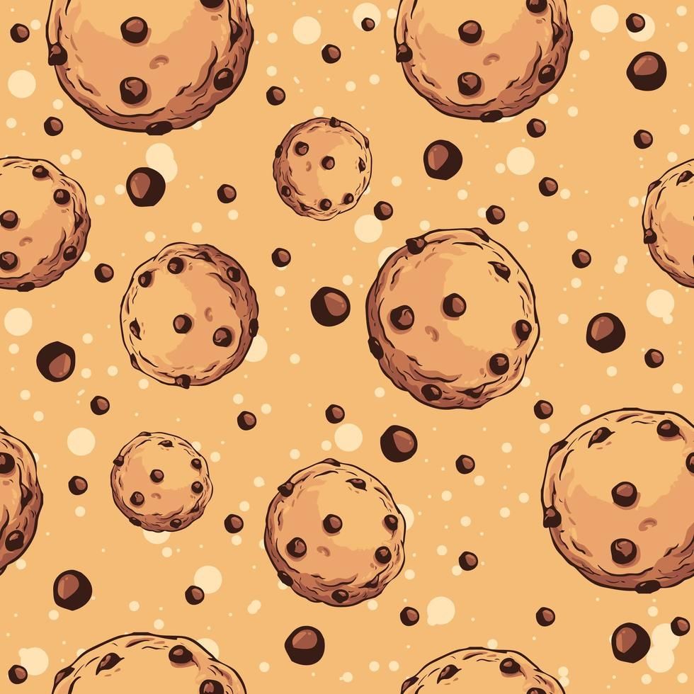 Cookie dough baked with chocolate flakes, repetitive background. Vector art, Cute wallpaper background, Art