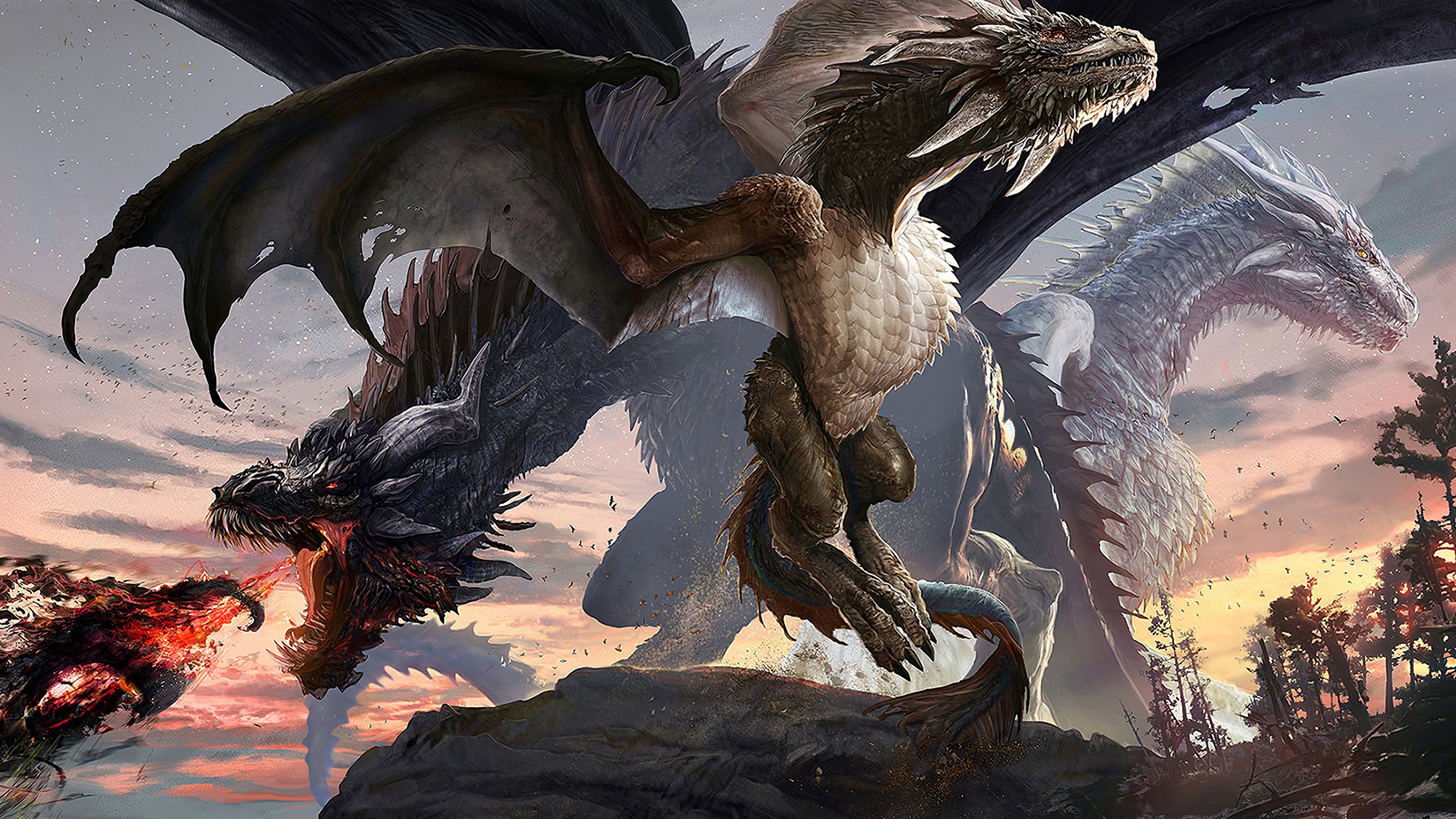 Wallpaper, digital art, fantasy art, creature, dragon, artwork 2560x1440
