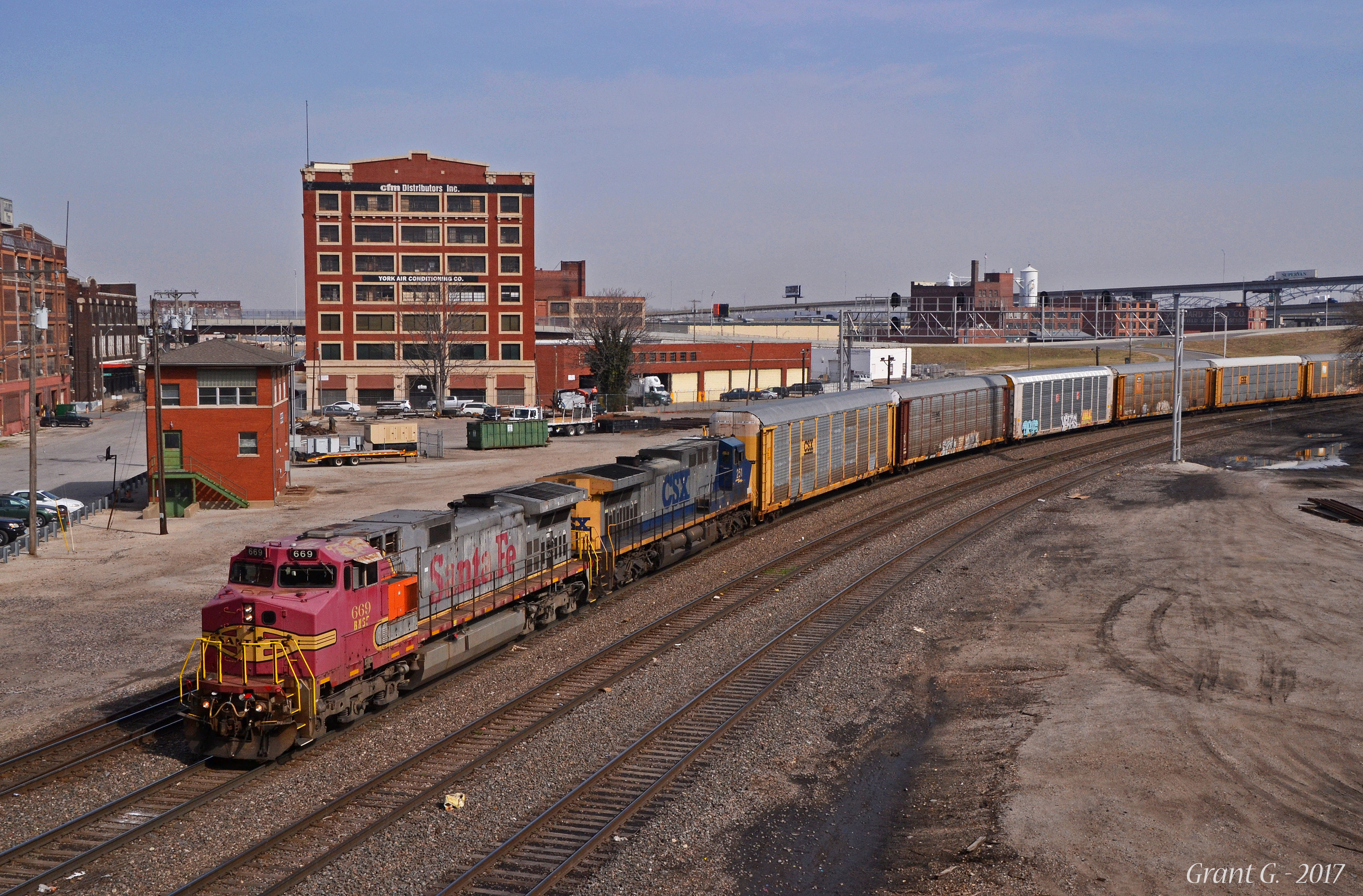 Wallpaper, bnsf, atsf, santa, fe, railway, railroad, CSX, csxt, transportation, GE, power, locomotive, train, trains, south, southbound, manifest, freight, kansas, city, missouri, tower, interlocking, west, bottoms 4225x2779