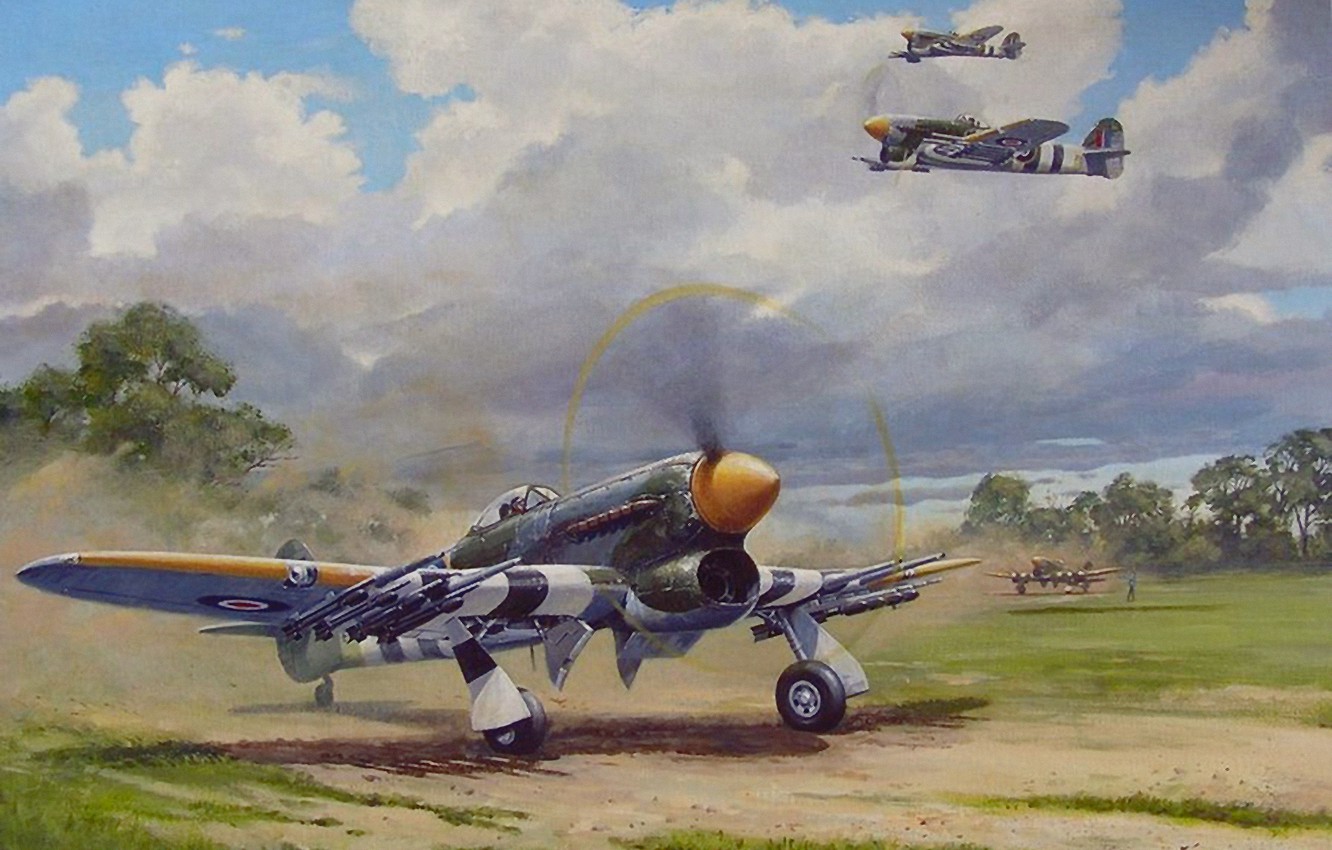 Wallpaper aircraft, war, airplane, aviation, dogfight, hawker typhoon image for desktop, section авиация