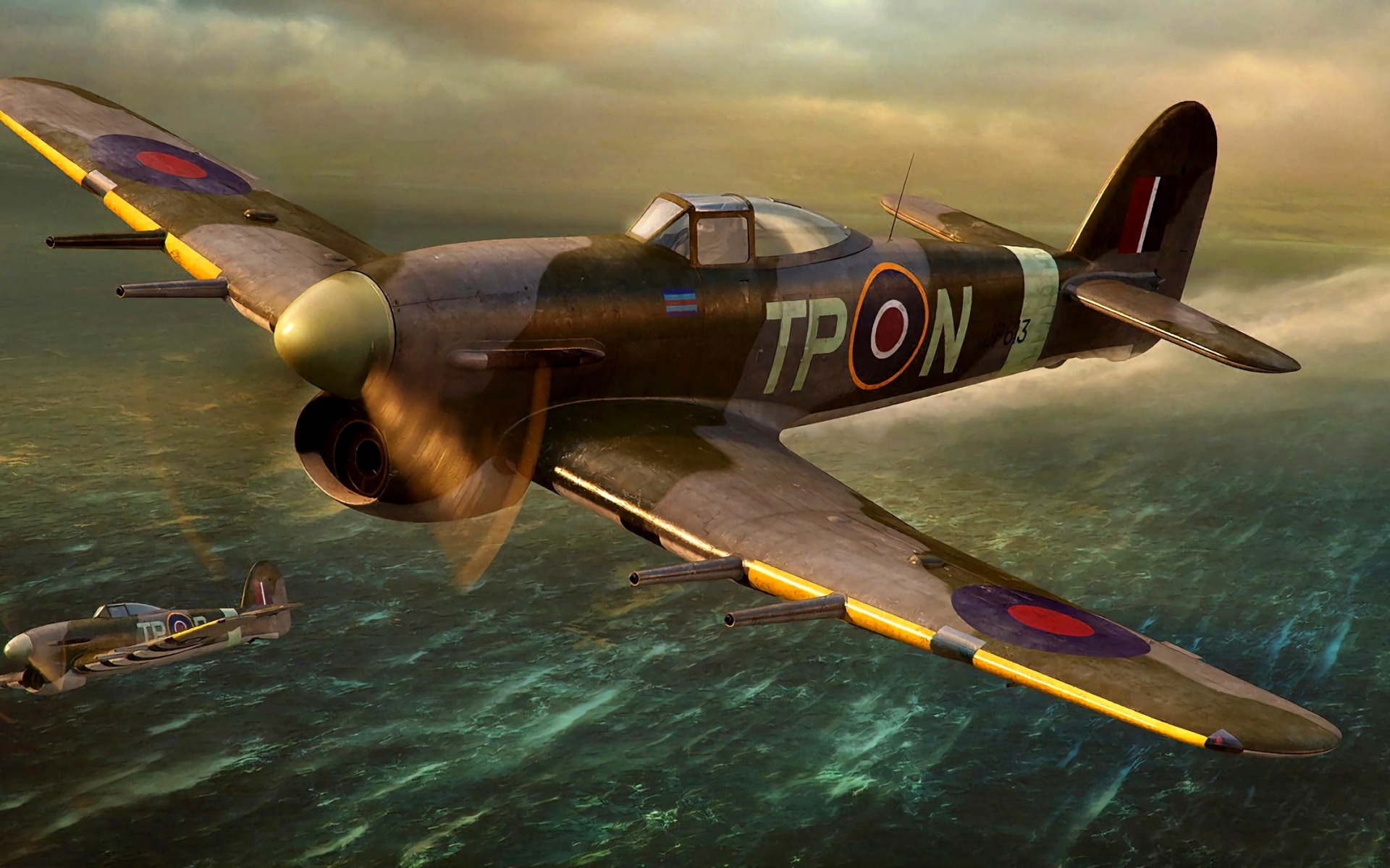 Download Wallpaper Hawker Typhoon, Royal Air Force, British Fighter, Art, World Of Warplanes, Fighter Bomber, WWII For Desktop With Resolution 1920x1200. High Quality HD Picture Wallpaper