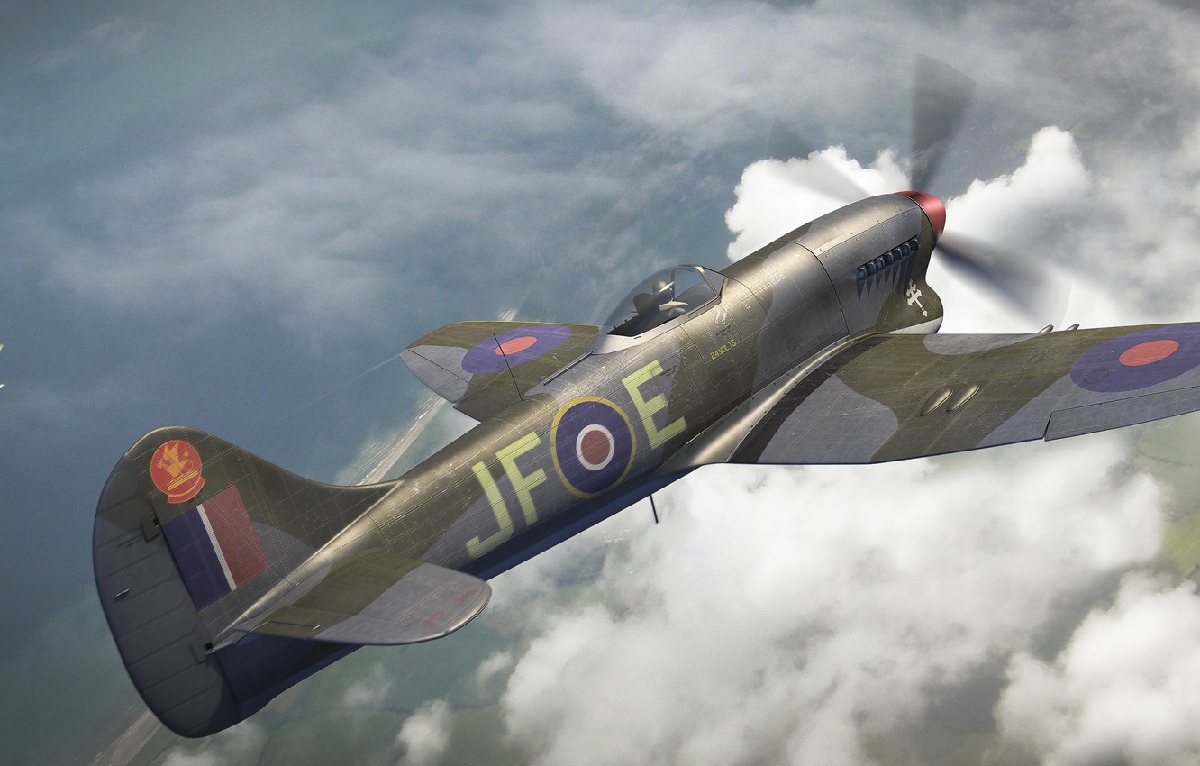 Wallpaper the sky, figure, fighter, art, aircraft, British, German, WW single, and the Fieseler Fi The Hawker Tempest, Hawker Tempest, doodlebug image for desktop, section авиация
