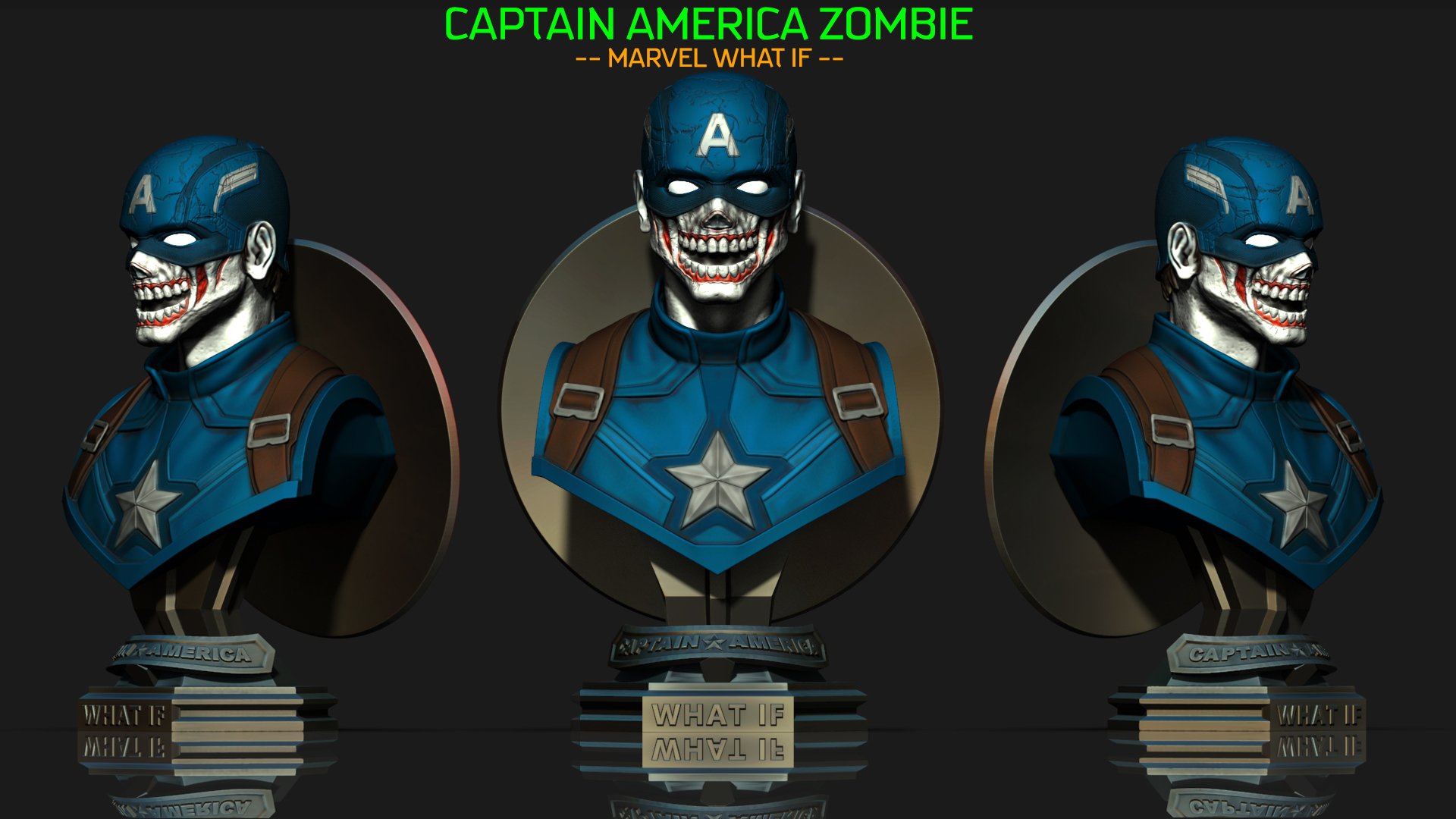 Zombie Captain America Bust Print Ready 3D Model
