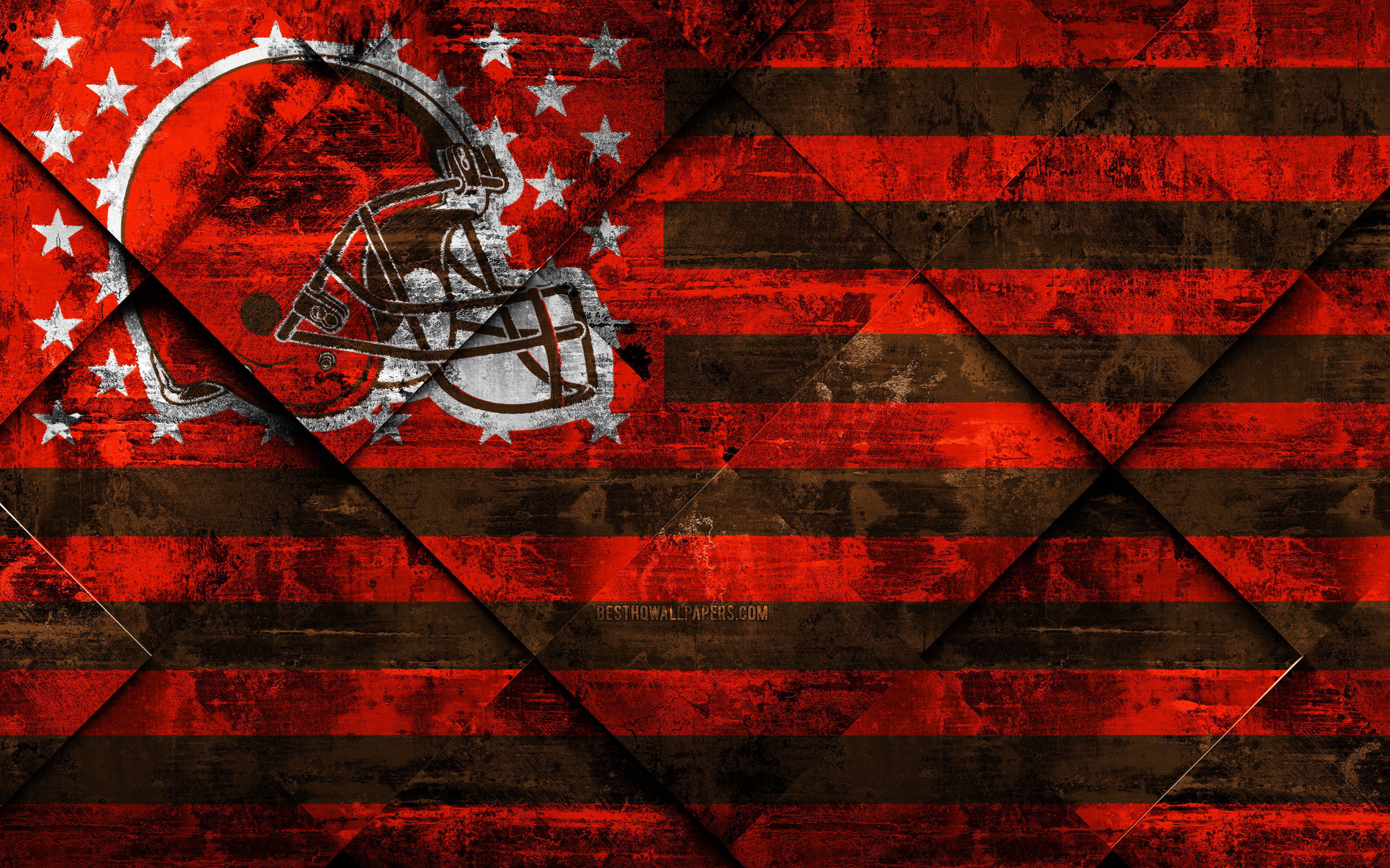 Download wallpaper Cleveland Browns, 4k, American football club, grunge art, grunge texture, American flag, NFL, Cleveland, Ohio, USA, National Football League, USA flag, American football for desktop with resolution 3840x2400. High Quality