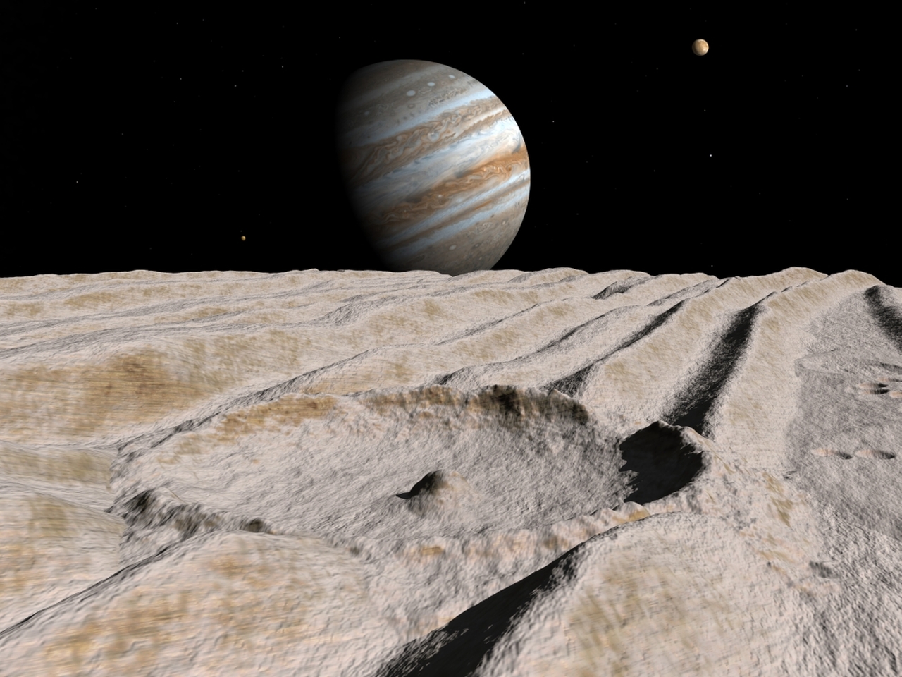 Artist's concept of an impact crater on Jupiter's moon Ganymede, with Jupiter on the horizon Poster Print # VARPSTWMY100022S