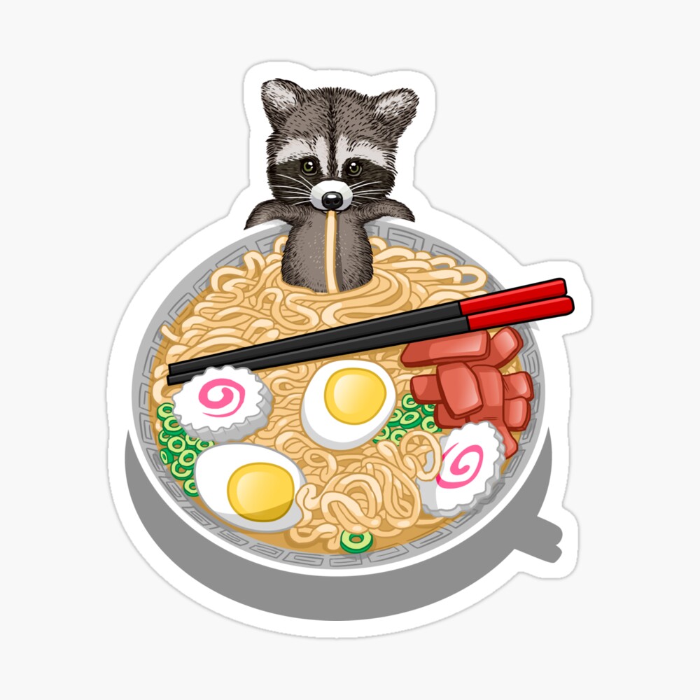Raccoon eating ramen noodles Poster