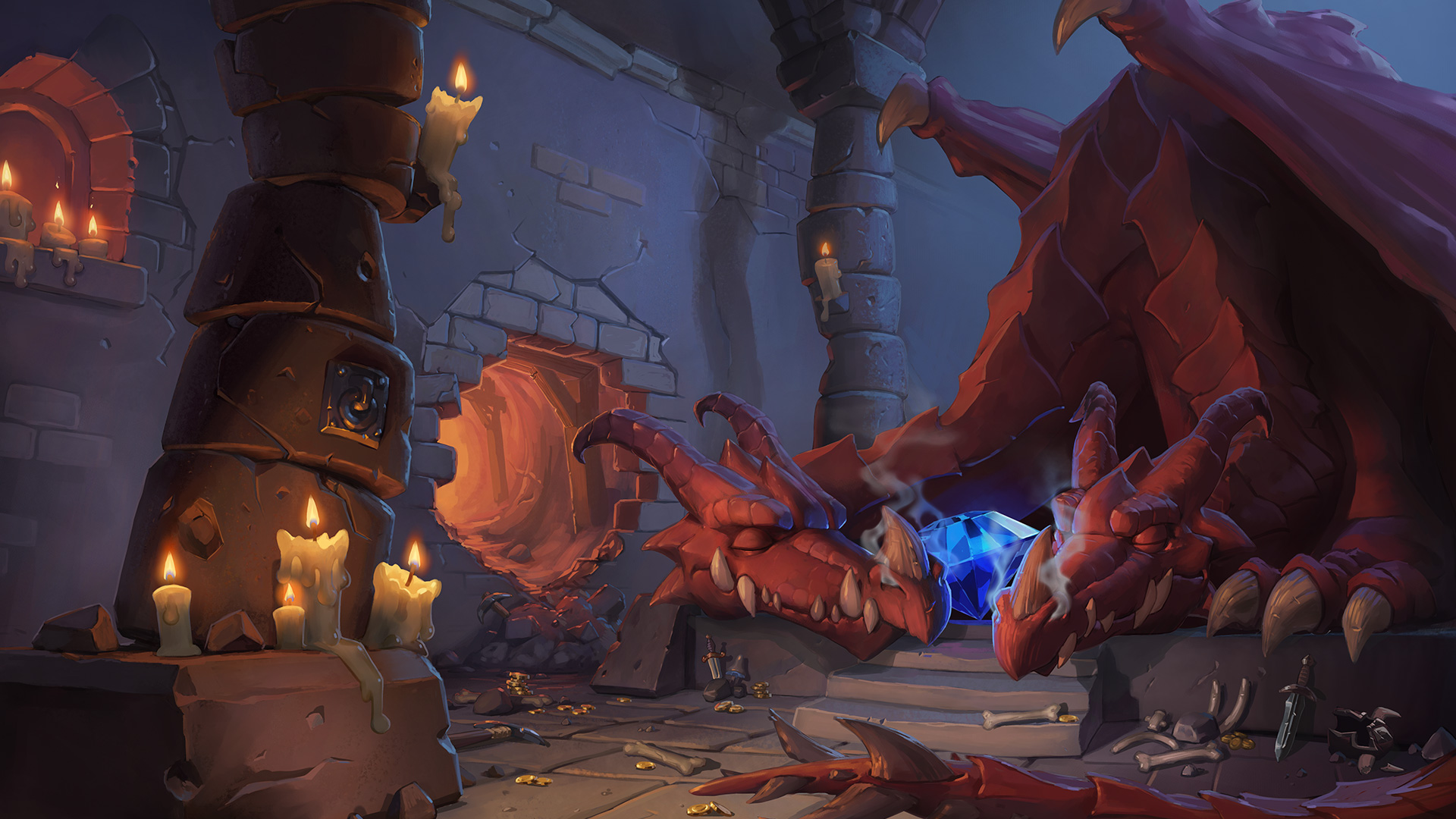 #Hearthstone, #Hearthstone: Kobolds and Catacombs, #underground, #artwork, #dungeon, #kobolds, #digital art, #candles, #dragon, #treasure, #cave, #video games, #Warcraft, wallpaper. Mocah HD Wallpaper