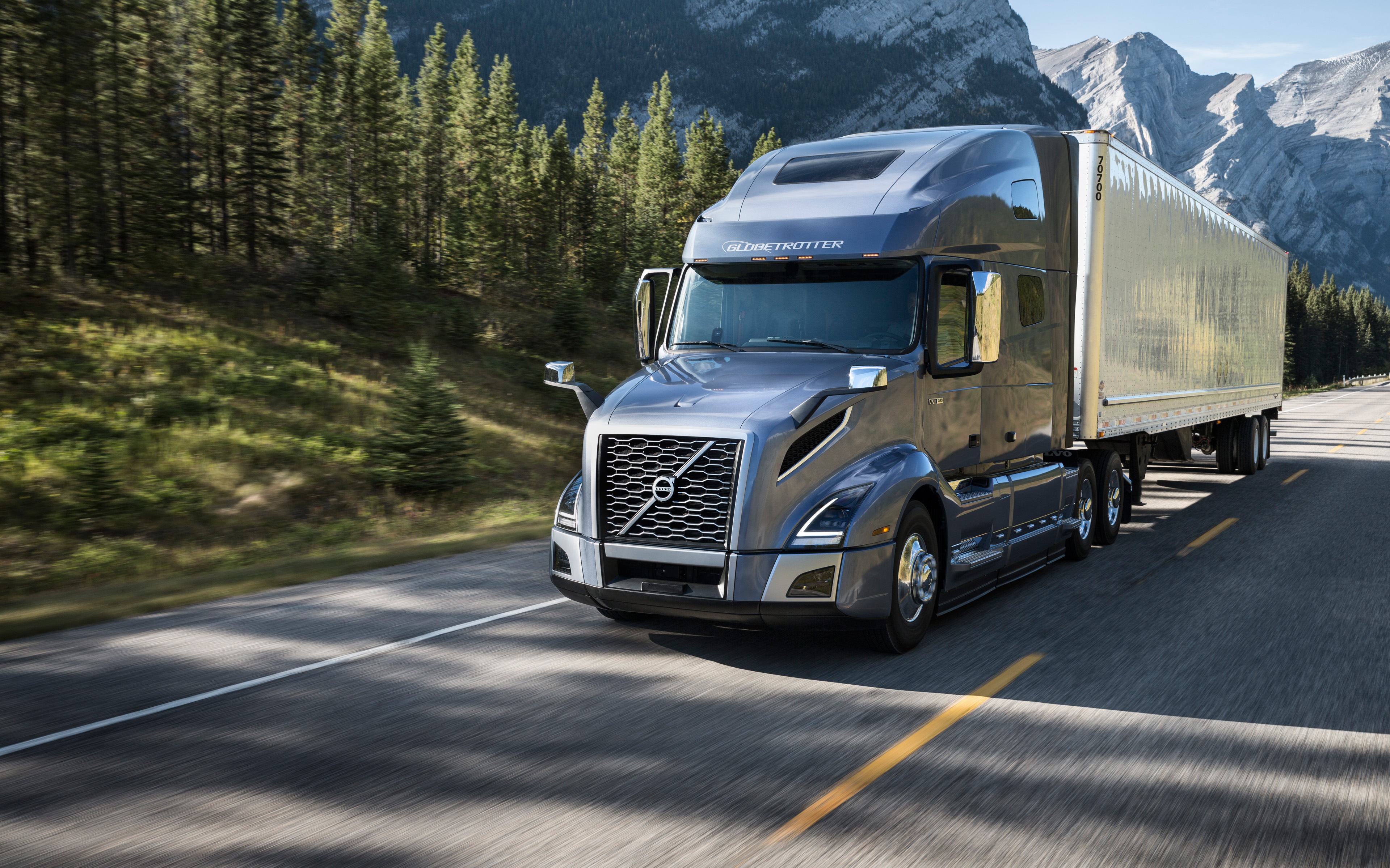 Download wallpaper Volvo VNL, 4k, exterior, front view, new gray VNL, cargo carriage, delivery concepts, Swedish trucks, Volvo Trucks USA for desktop with resolution 3840x2400. High Quality HD picture wallpaper
