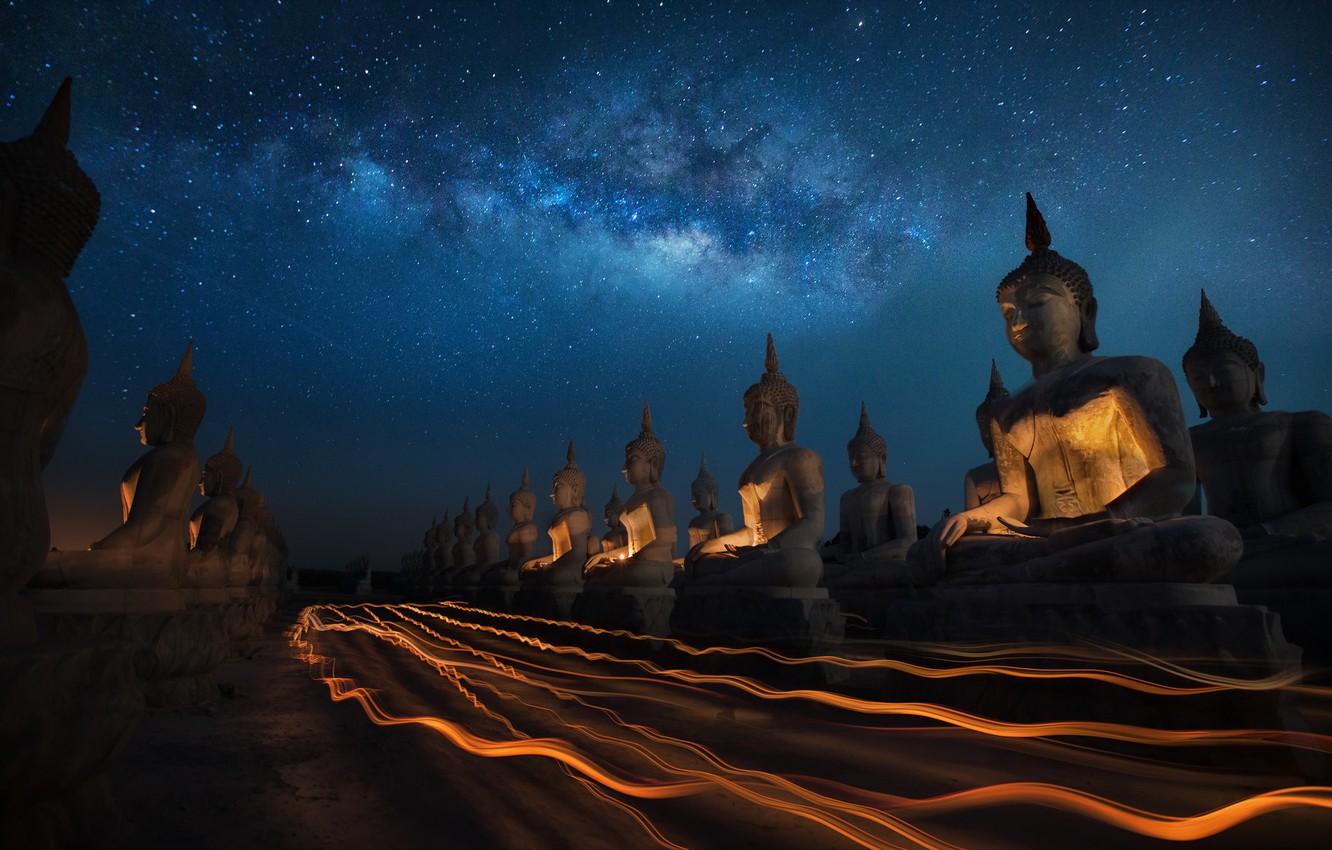 Wallpaper Thailand, sky, night, Candly festival, Buddha statue image for desktop, section пейзажи