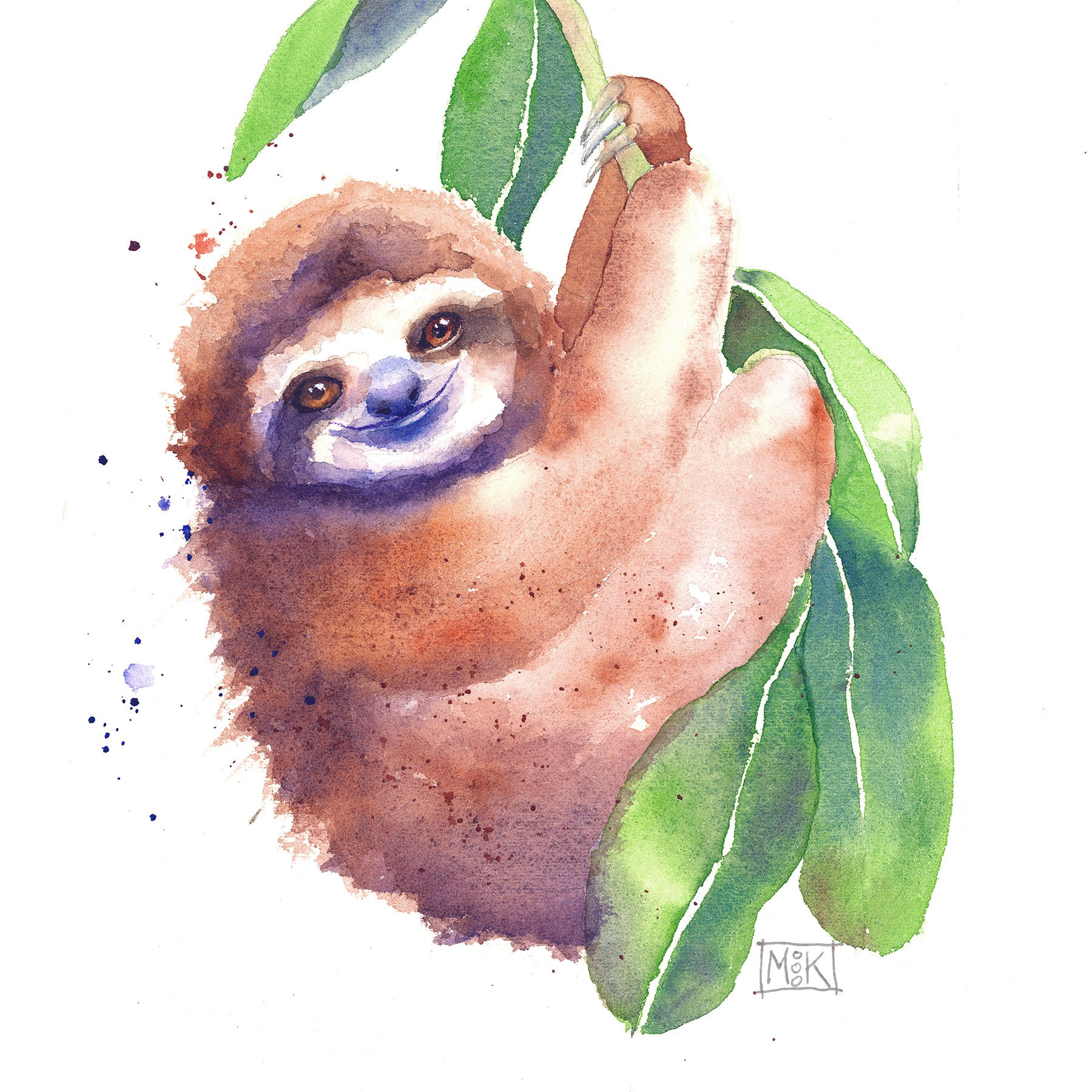 Happy Sloth Gift Funny Sloth Hanging Print Sloth Watercolor