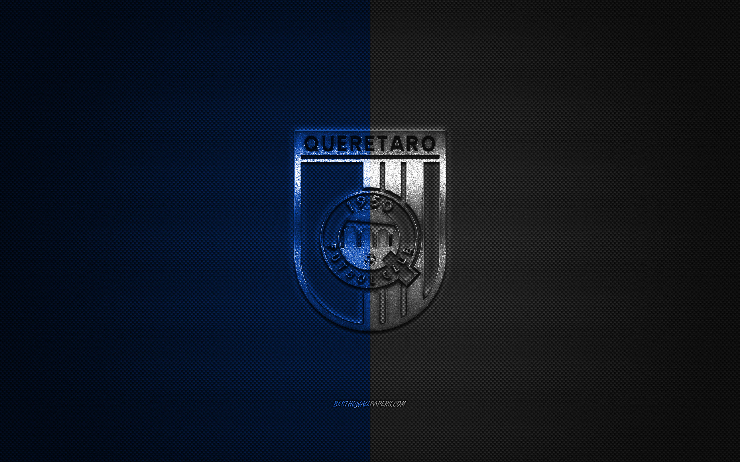Download wallpaper Queretaro FC, Mexican football club, Liga MX, blue black logo, blue black carbon fiber background, football, Santiago de Queretaro, Mexico, Queretaro FC logo for desktop with resolution 2560x1600. High Quality