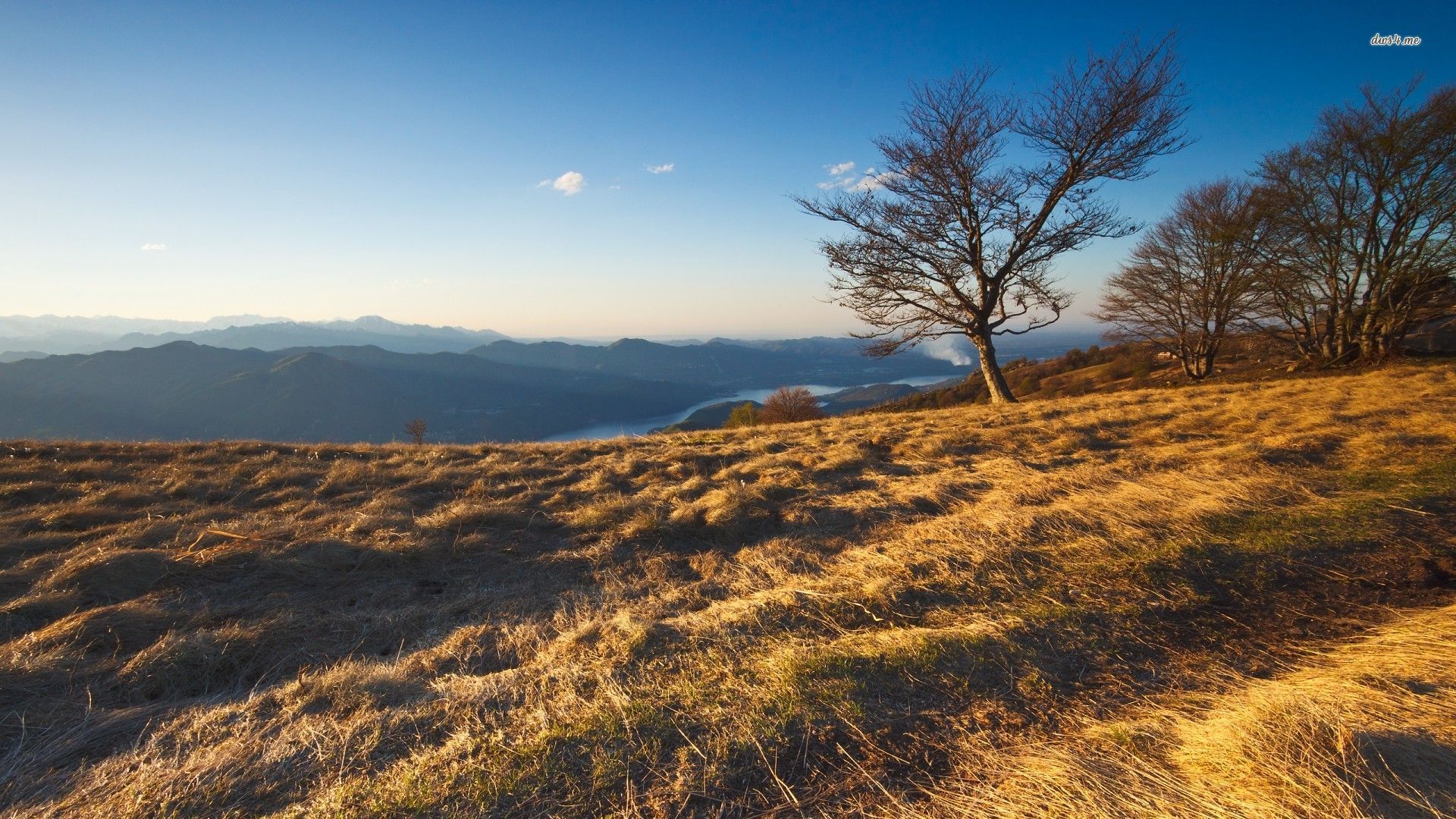 Nature Mountains Trees Desert Landscape Clouds Summer River Grass Dry Grass Photography Wallpaper:1920x1080