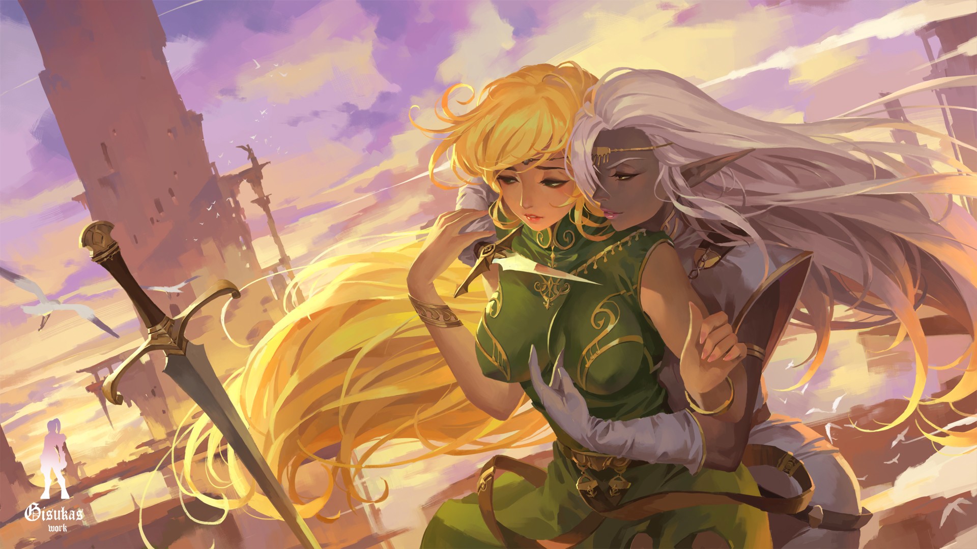 Wallpaper, illustration, fantasy art, anime, Record of Lodoss War, Deedlit, Pirotess, screenshot, comic book 1920x1080