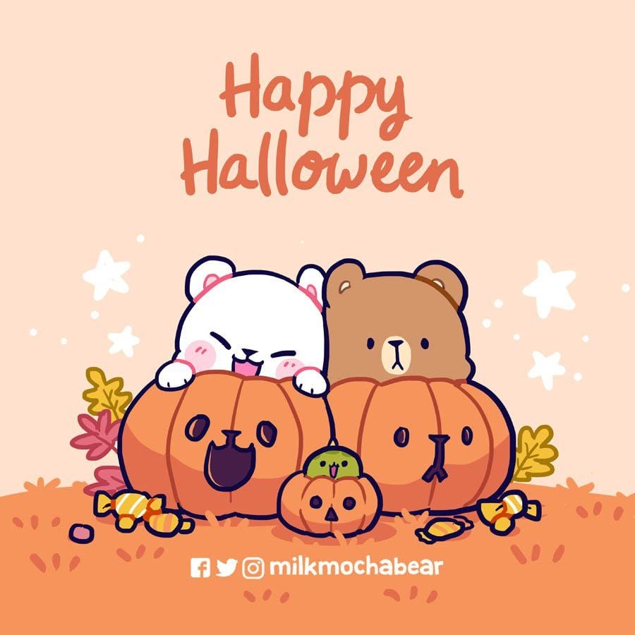 Milk & Mocha on Twitter. Halloween wallpaper cute, Cute bear drawings, Milk & mocha