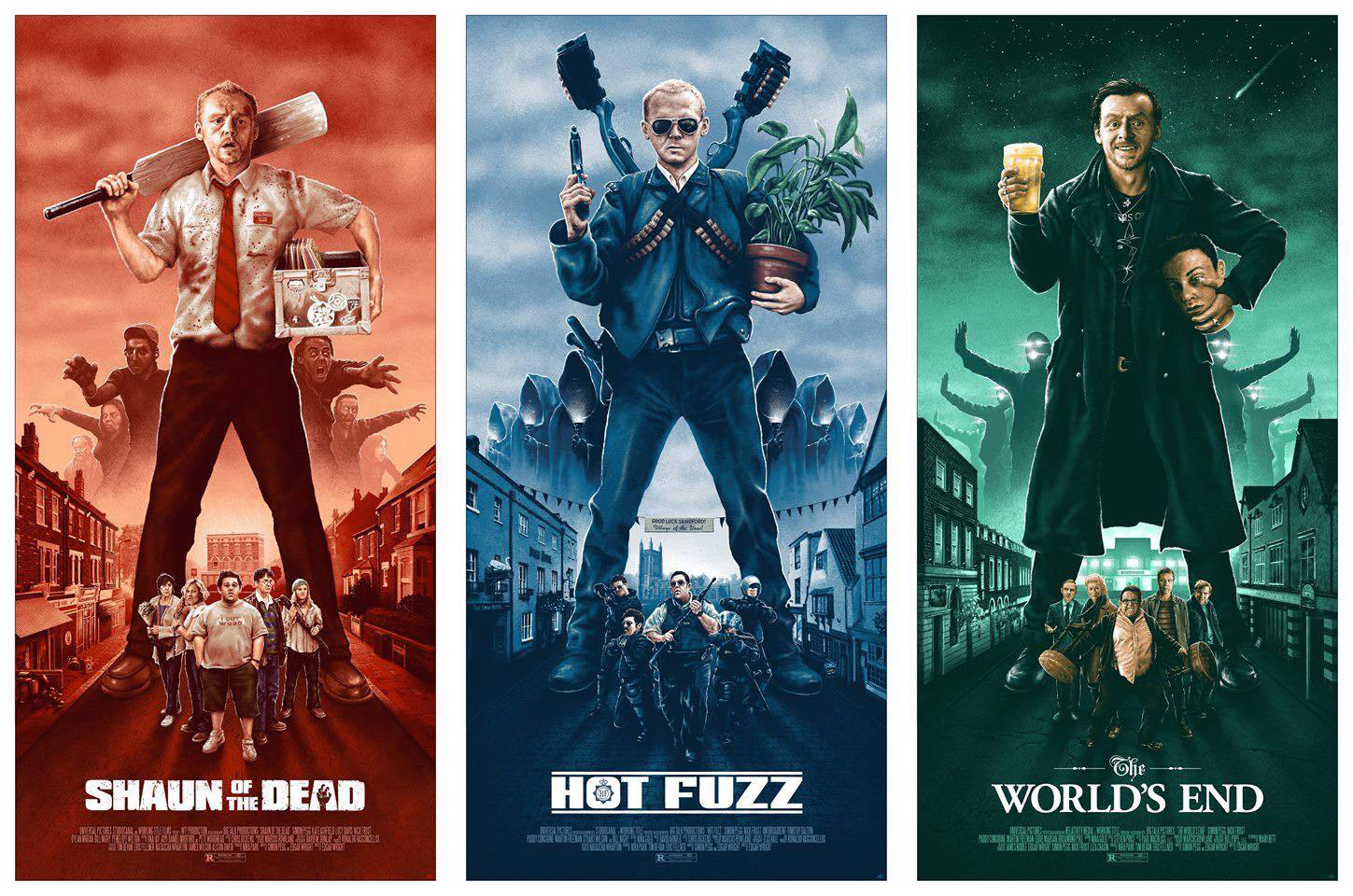 The Three Flavours Cornetto Trilogy posters by Adam Rabalais. Movie prints, Movie posters minimalist, Best movie posters