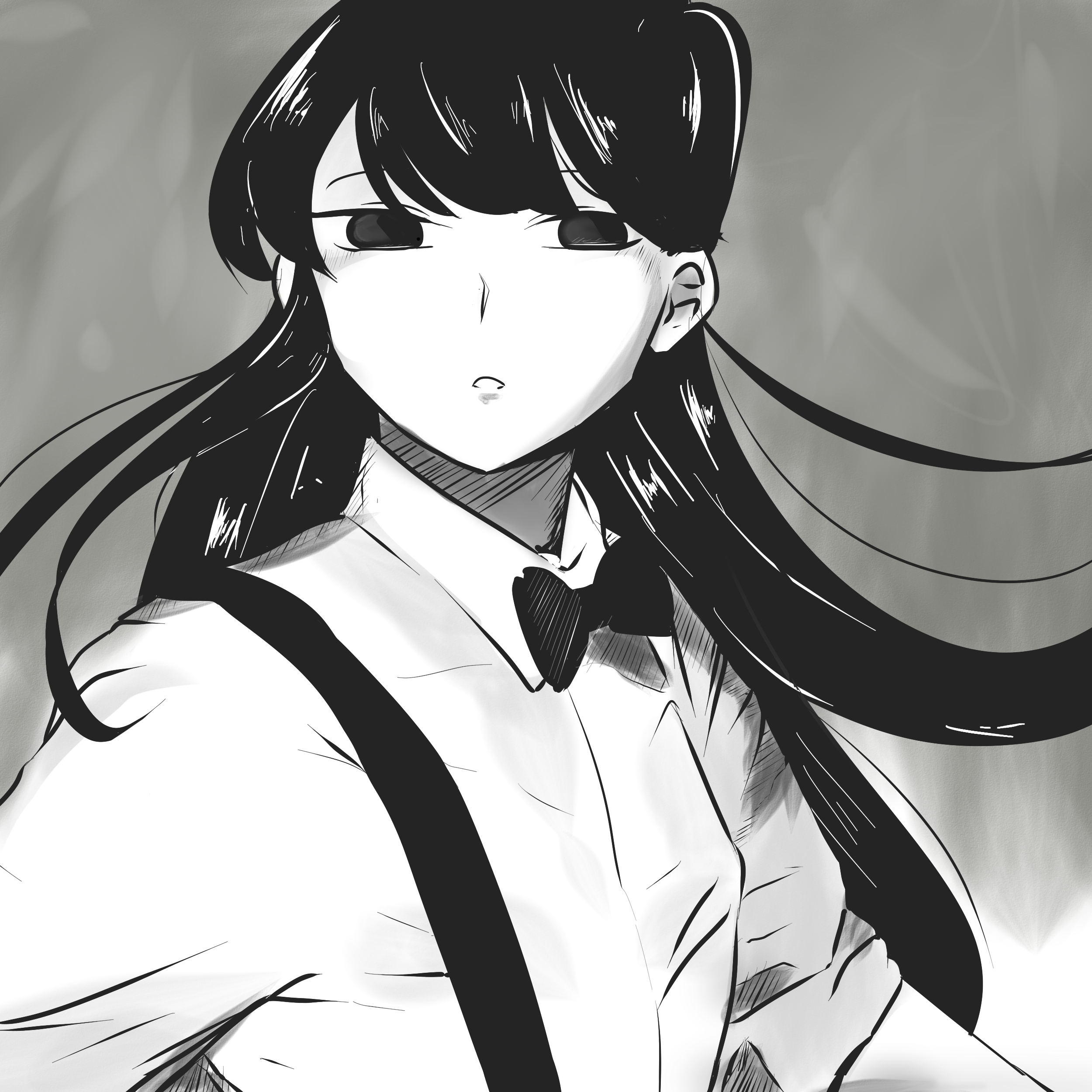 Wallpaper / Komi San Wa, Comyushou Desu., Parody, Plastic Love, Mariya Takeuchi, J Pop, Anime Girls, Monochrome, 80s, Small Boobs, Long Hair, 2D, Looking At Viewer, Black Hair, Black Eyes, Komi Shouko