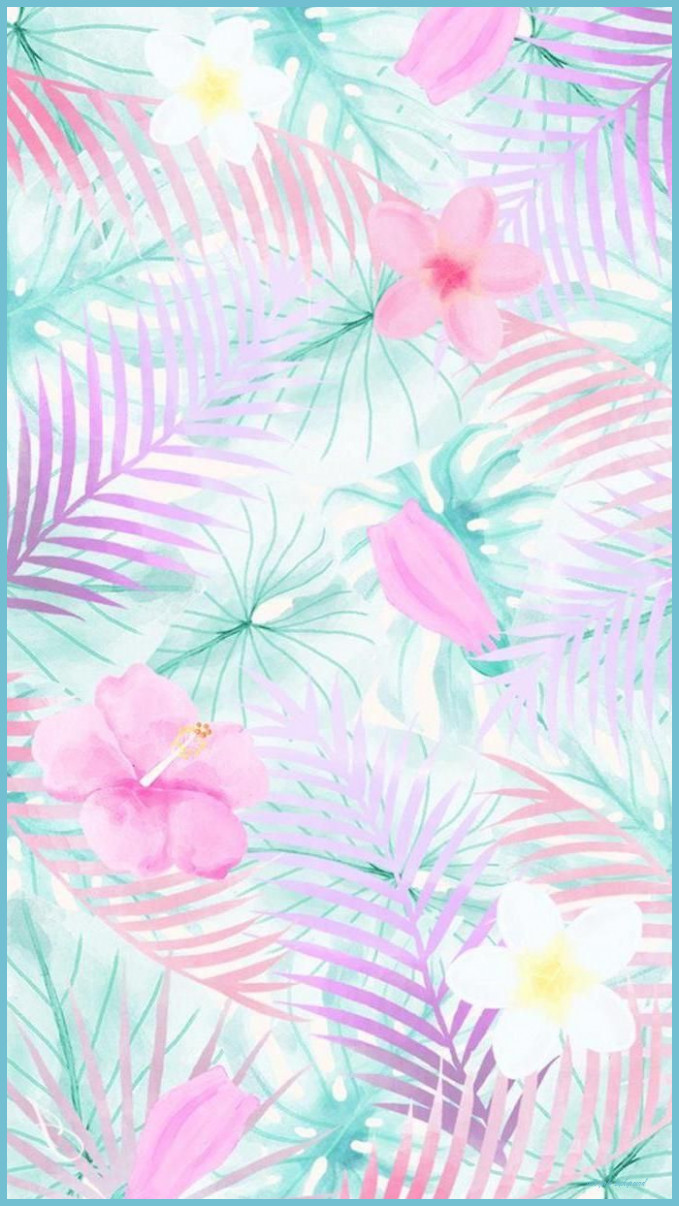 Cute Iphone Wallpaper Watercolor Drawing Floral Palm Leaves Pink Girly Background