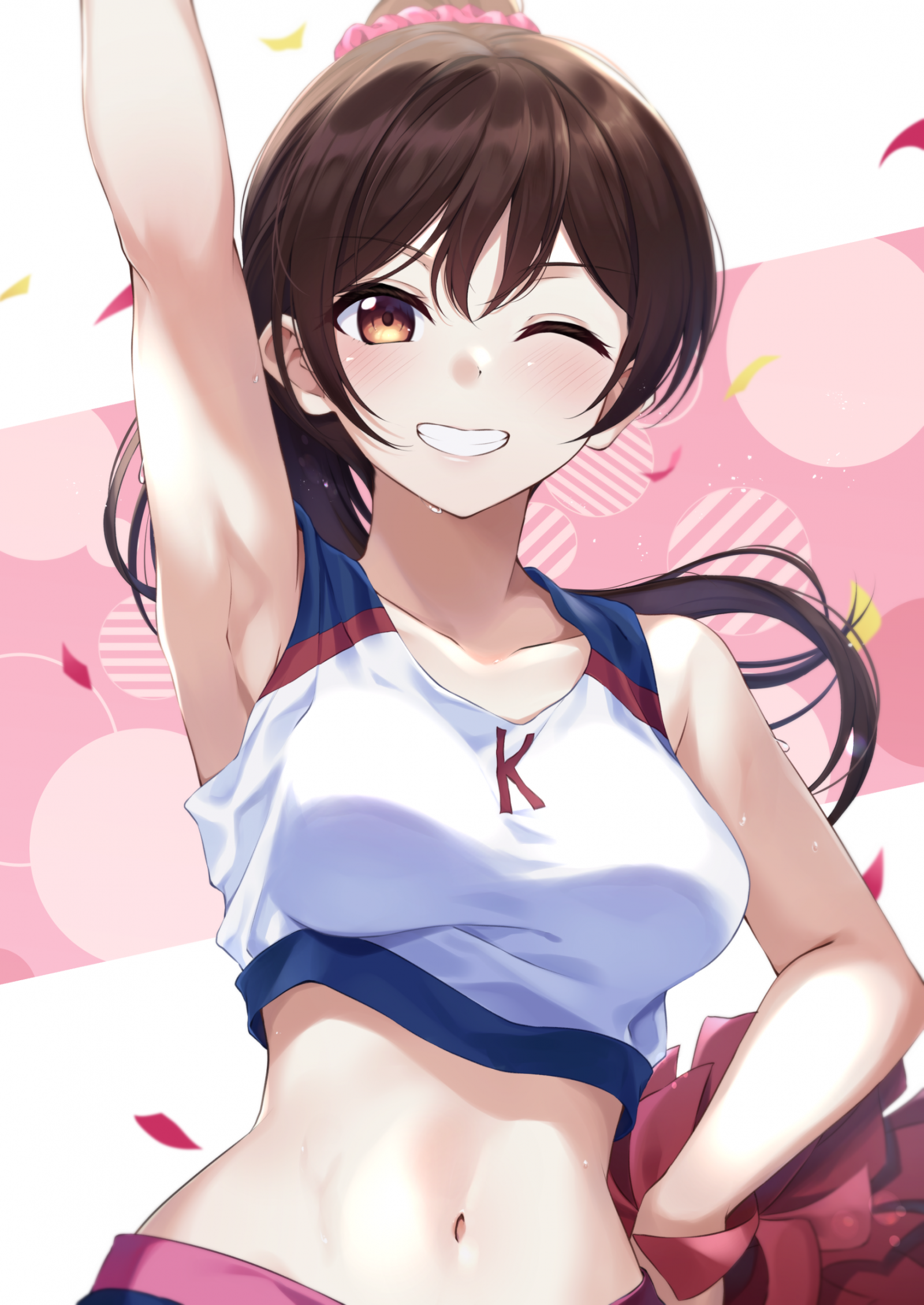 Wallpaper, anime girls, Kanojo Okarishimasu Rent a Girlfriend, Ichinose Chizuru, Black Rabbit, cheerleaders, smiling 1756x2479