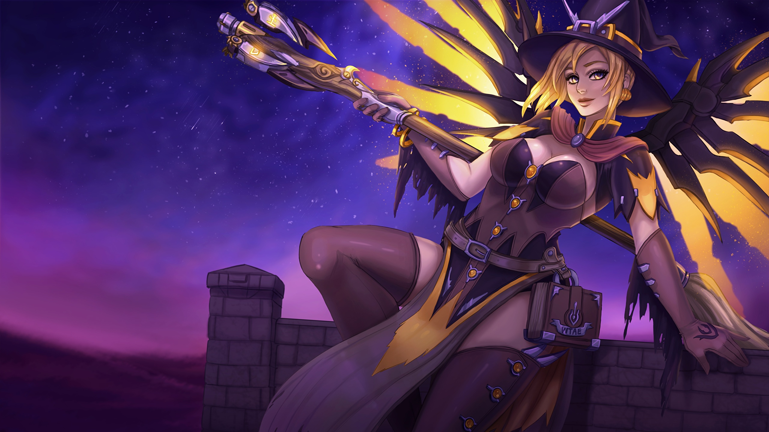 Photo Overwatch Mage Staff warrior Witch Mercy Fantasy 2560x1440