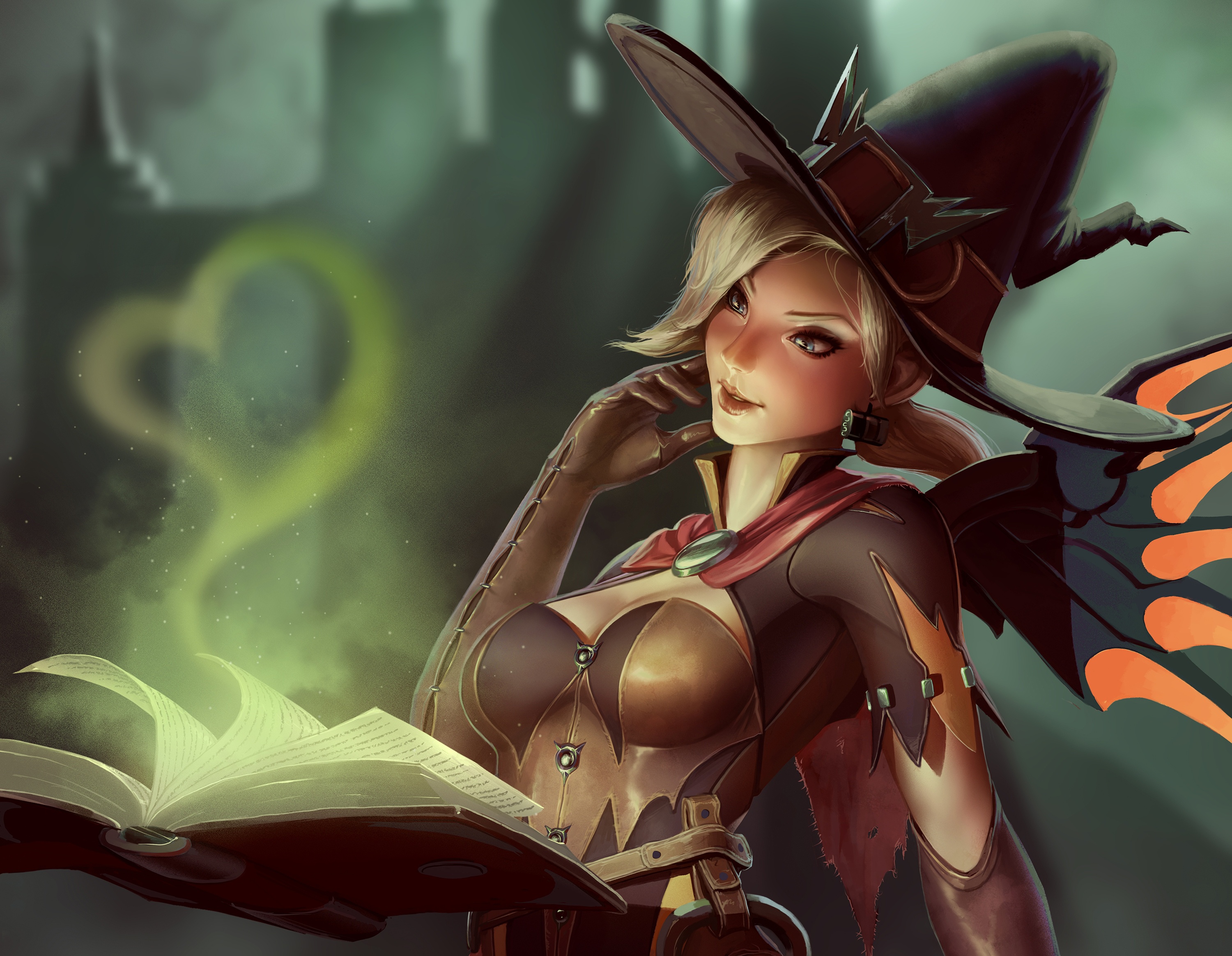 witch mercy wallpaper, cg artwork, fictional character, illustration, adventure game, elf