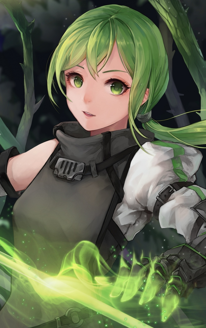 Download 840x1336 wallpaper green eyes, anime girl, warrior, iphone iphone 5s, iphone 5c, ipod touch, 840x1336 HD image, background, 5660