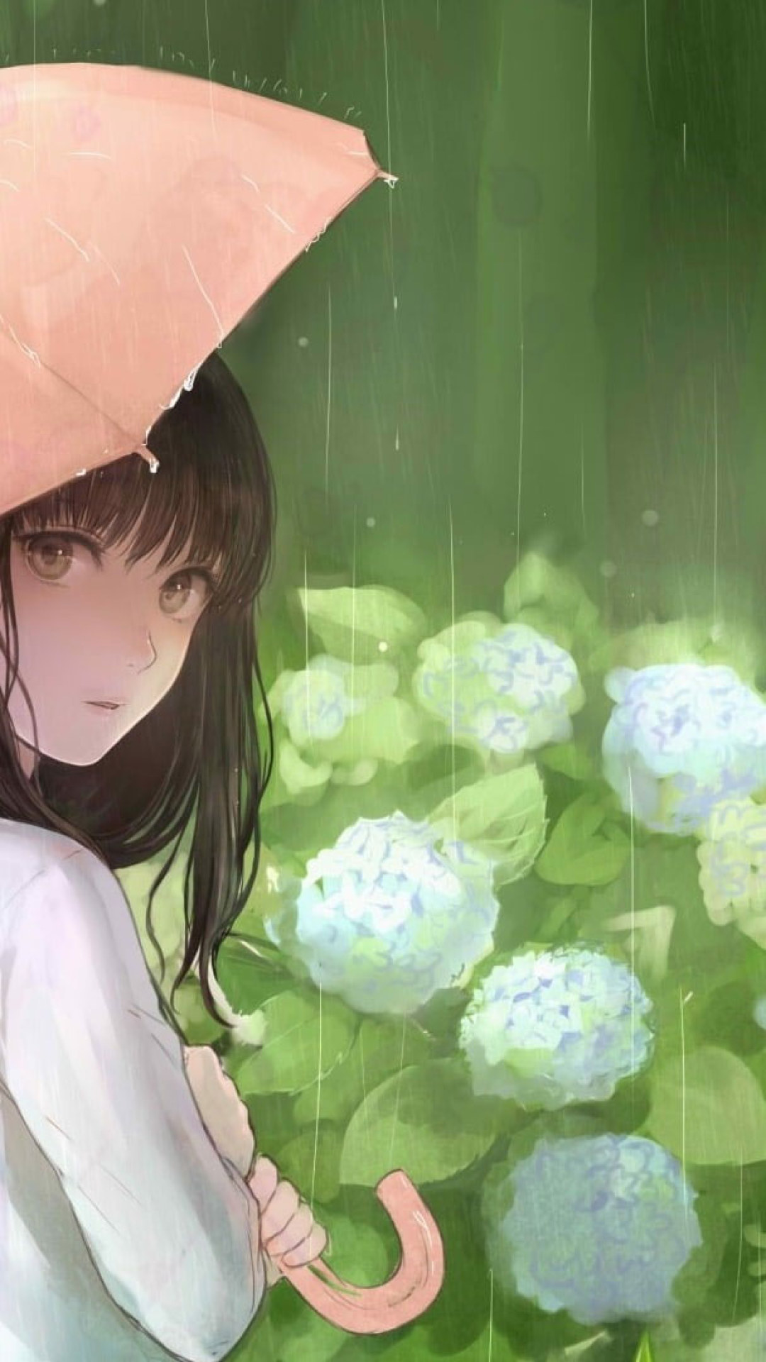 Wallpaper Flowers, Green, Anime Girl, Rainy Day, Anime Art • Wallpaper For You HD Wallpaper For Desktop & Mobile