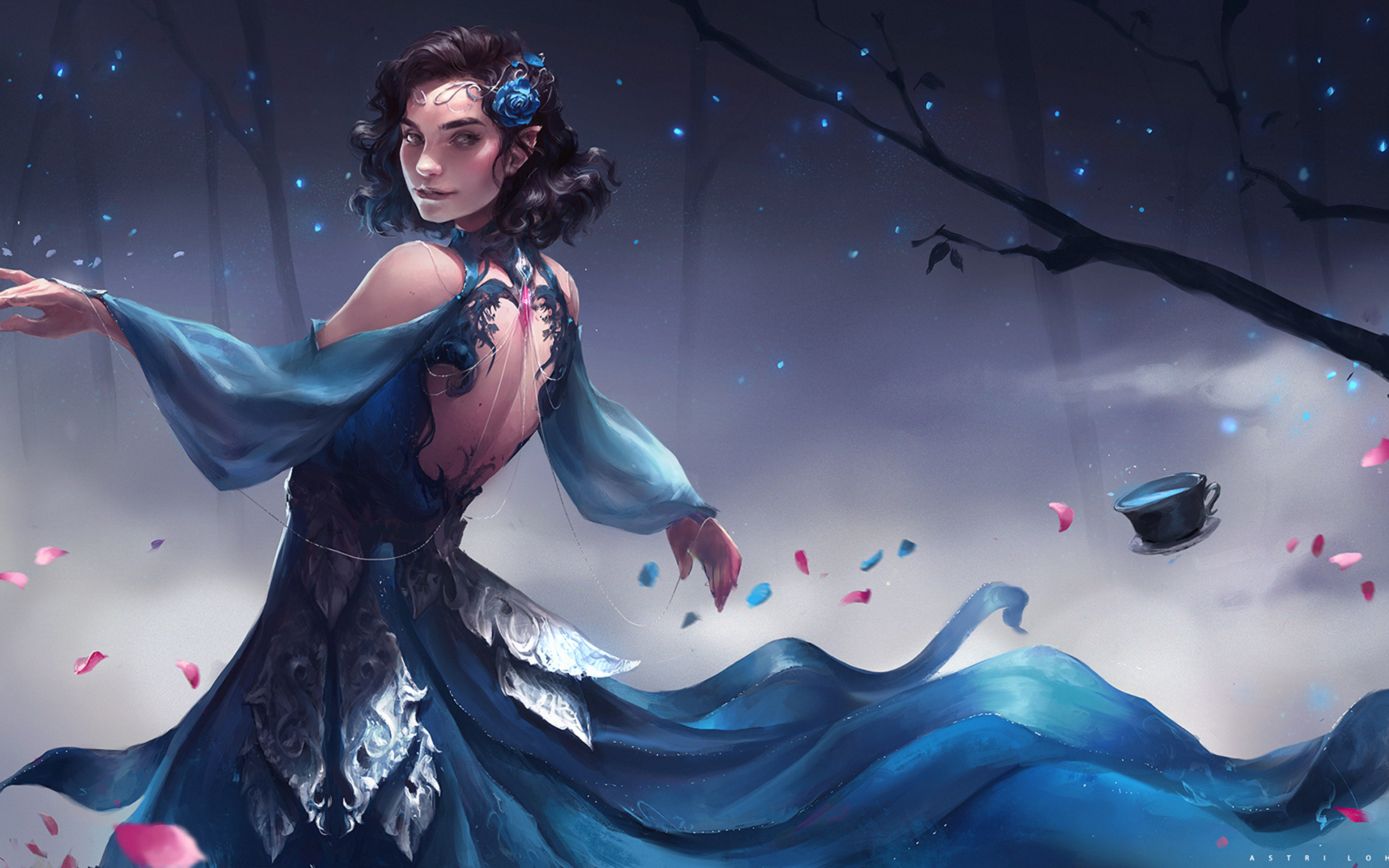 Elf Fantasy Girl In Blue Dress 4k HD 4k Wallpaper, Image, Background, Photo and Picture