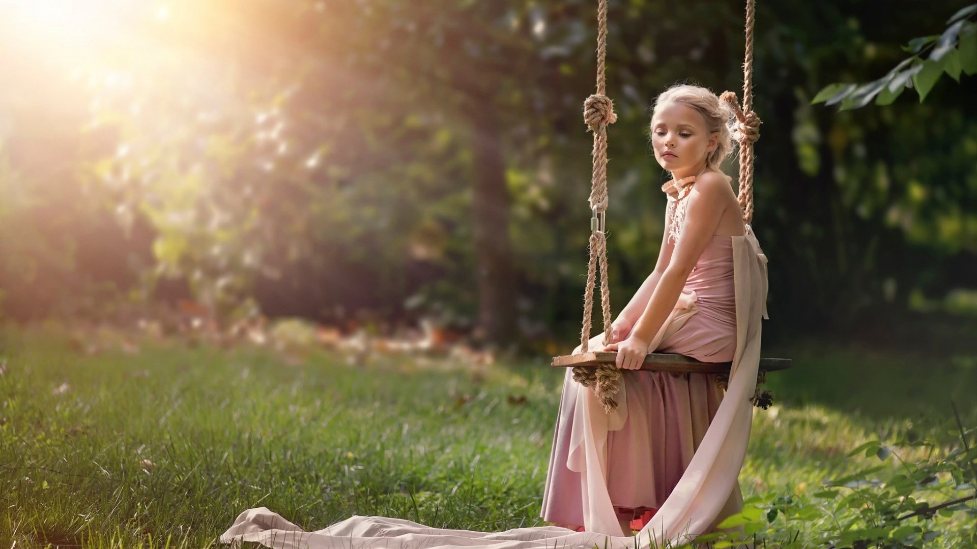 Pink dress girl cute children beauty tree wallpaperx1080