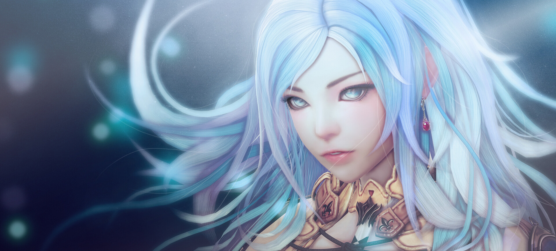 Artwork Fantasy Art Fantasy Girl Blue Hair Face Long Hair Blue Eyes Wallpaper:1920x867