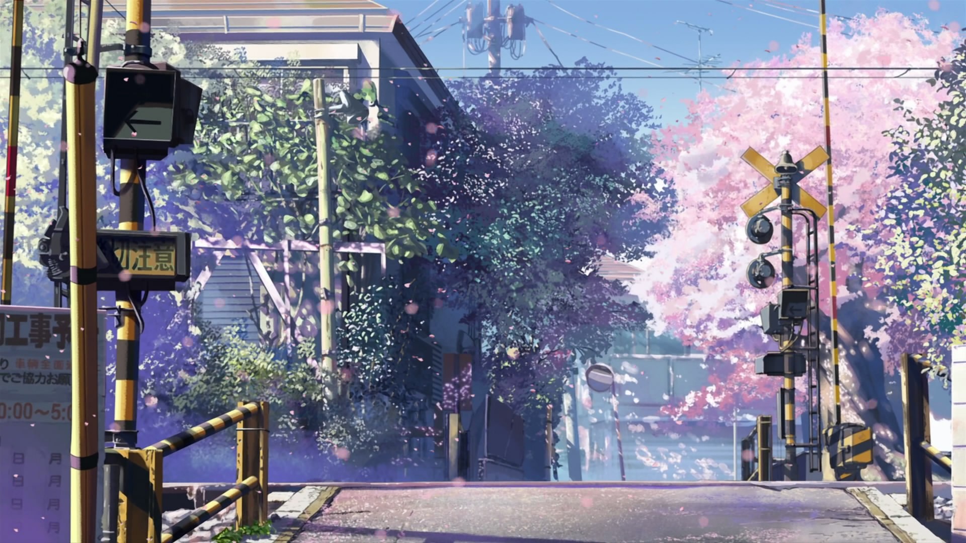 Wallpaper, city, street, cityscape, anime, road, 5 Centimeters Per Second, downtown, flower, lighting, urban area, human settlement, neighbourhood 1920x1080
