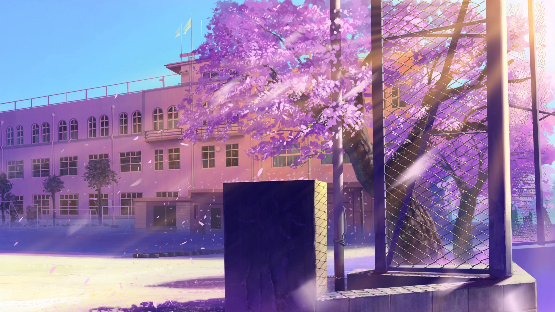 Download wallpaper 1920x1080 anime, school, winter street full hd, hdtv, fhd, 1080p HD background