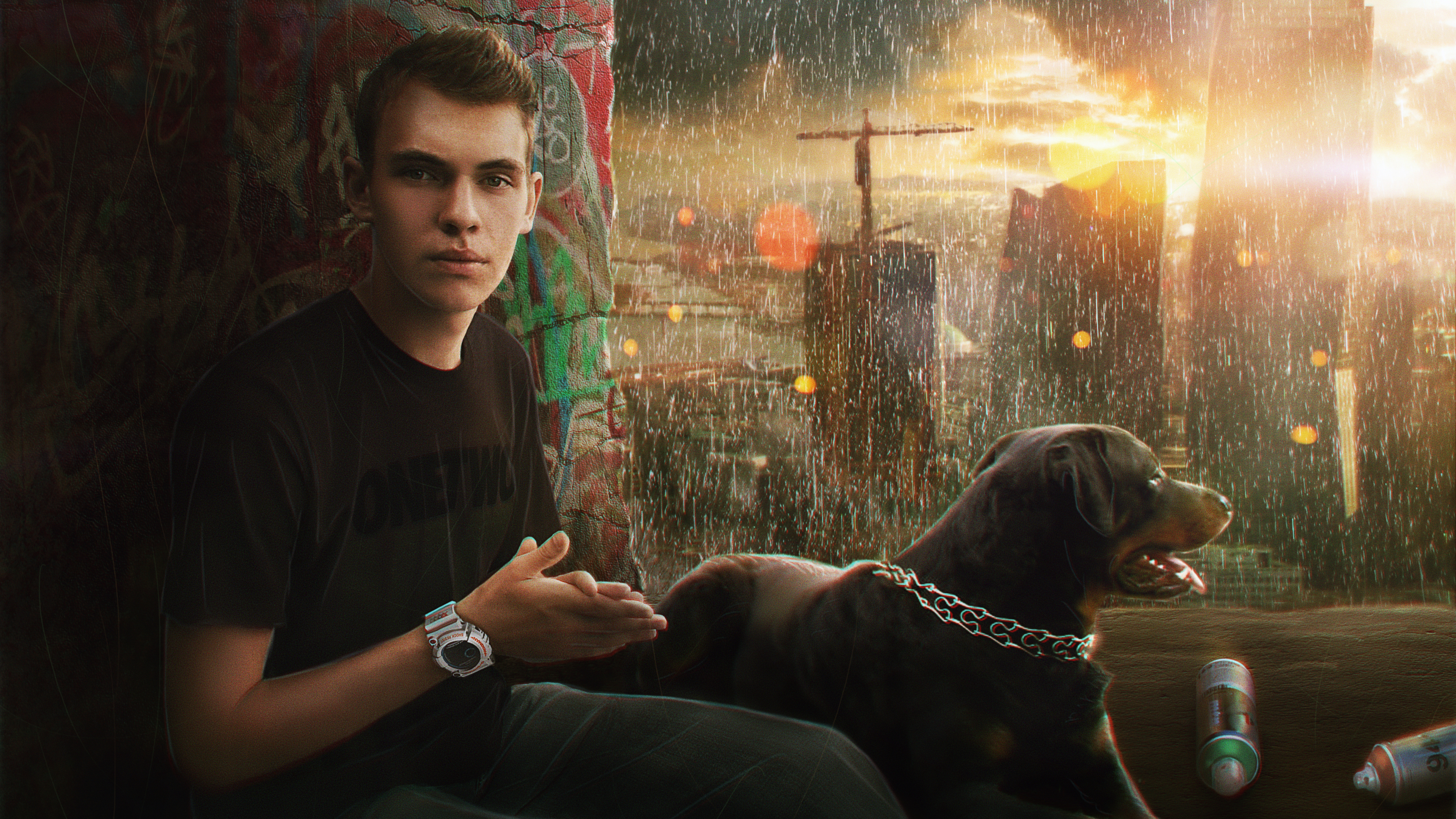 Rainy Mood Dog Boy Photo Manipulation 4k HD 4k Wallpaper, Image, Background, Photo and Picture