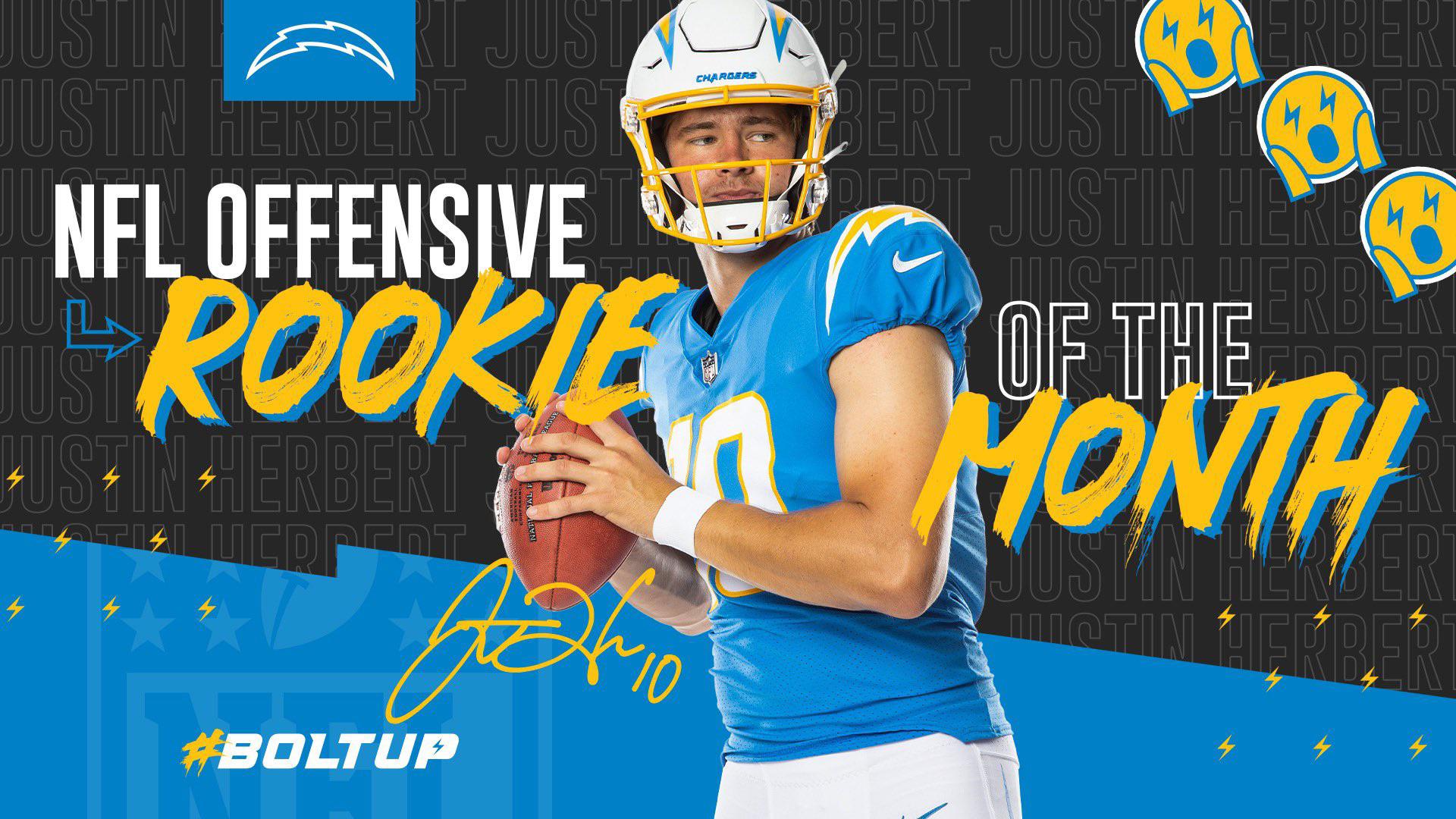Justin Herbert Named NFL Offensive Rookie of the Month: Chargers