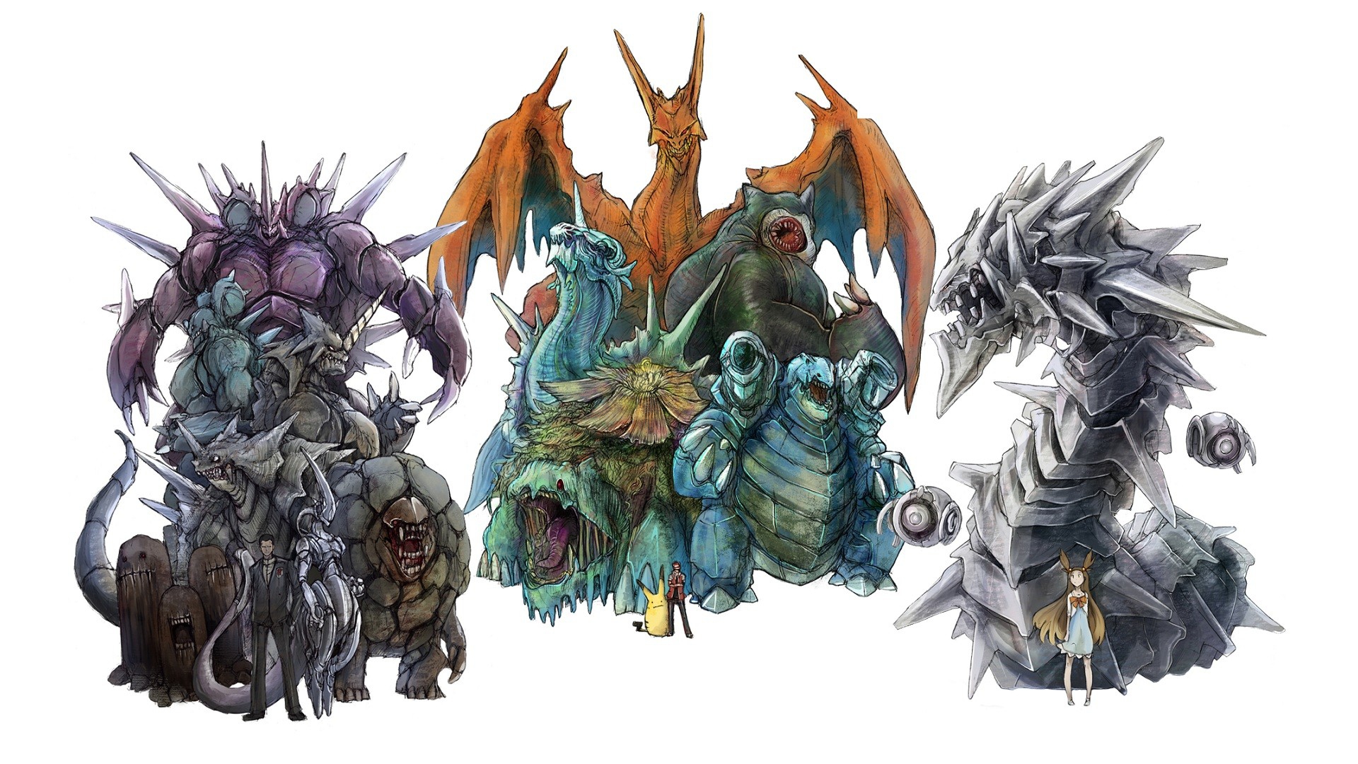 pokemon red pikachu blastoise mewtwo realistic charizard 1920x1080 wallpaper