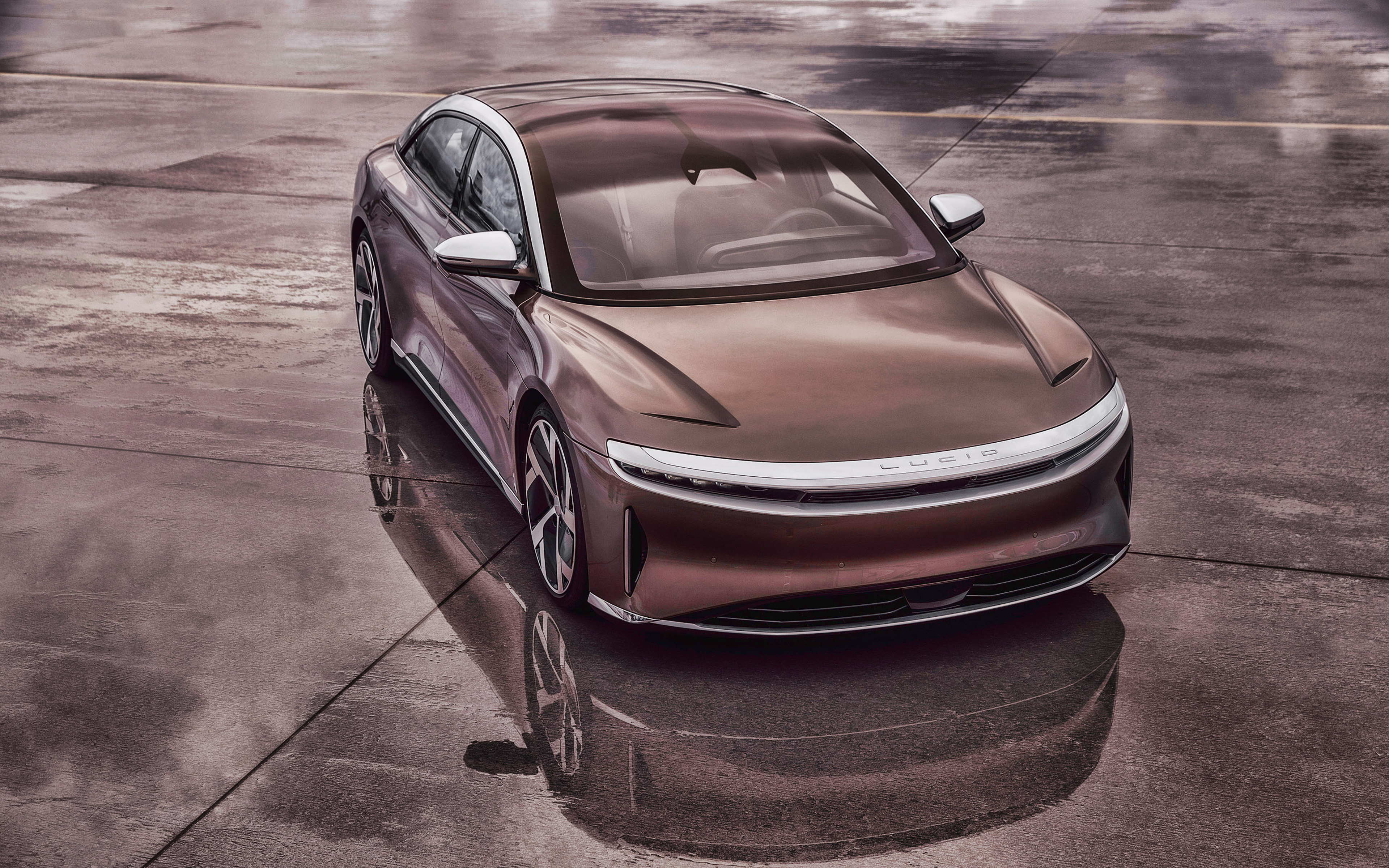 Download wallpaper Lucid Air, 4k, front view, exterior, luxury electric car, new brown Lucid Air, electric coupe, Lucid for desktop with resolution 3840x2400. High Quality HD picture wallpaper