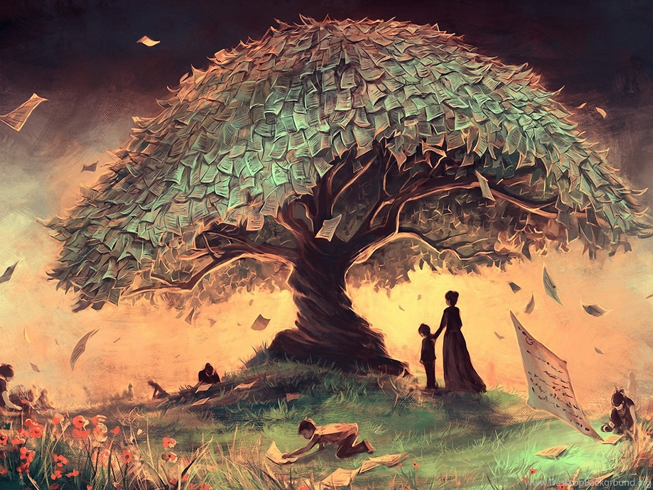 Fantasy Money Tree Landscape Children Art HD Wallpaper Desktop Background