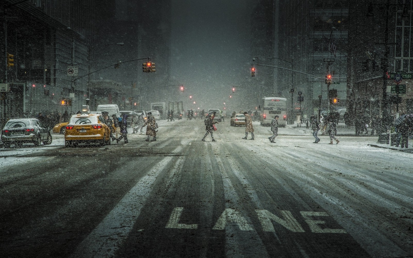 Wallpaper, landscape, city, street, architecture, car, urban, building, snow, rain, road, mist, traffic lights, Freezing, infrastructure, weather, darkness, blizzard, screenshot, lane, atmospheric phenomenon, winter storm 1700x1063