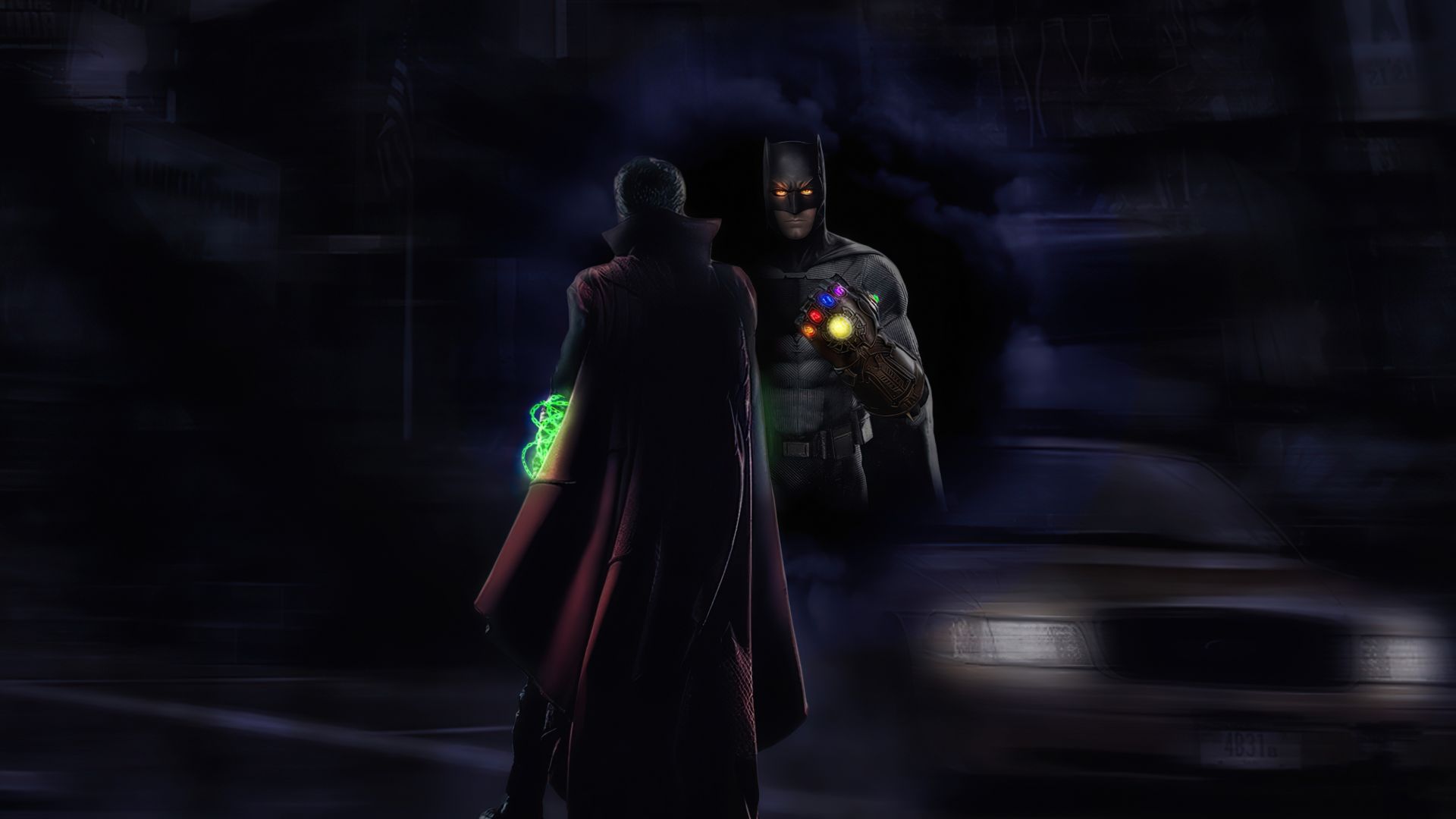 Desktop wallpaper batman, infinity gauntlet, doctor strange, crossover, HD image, picture, background, 93eb75