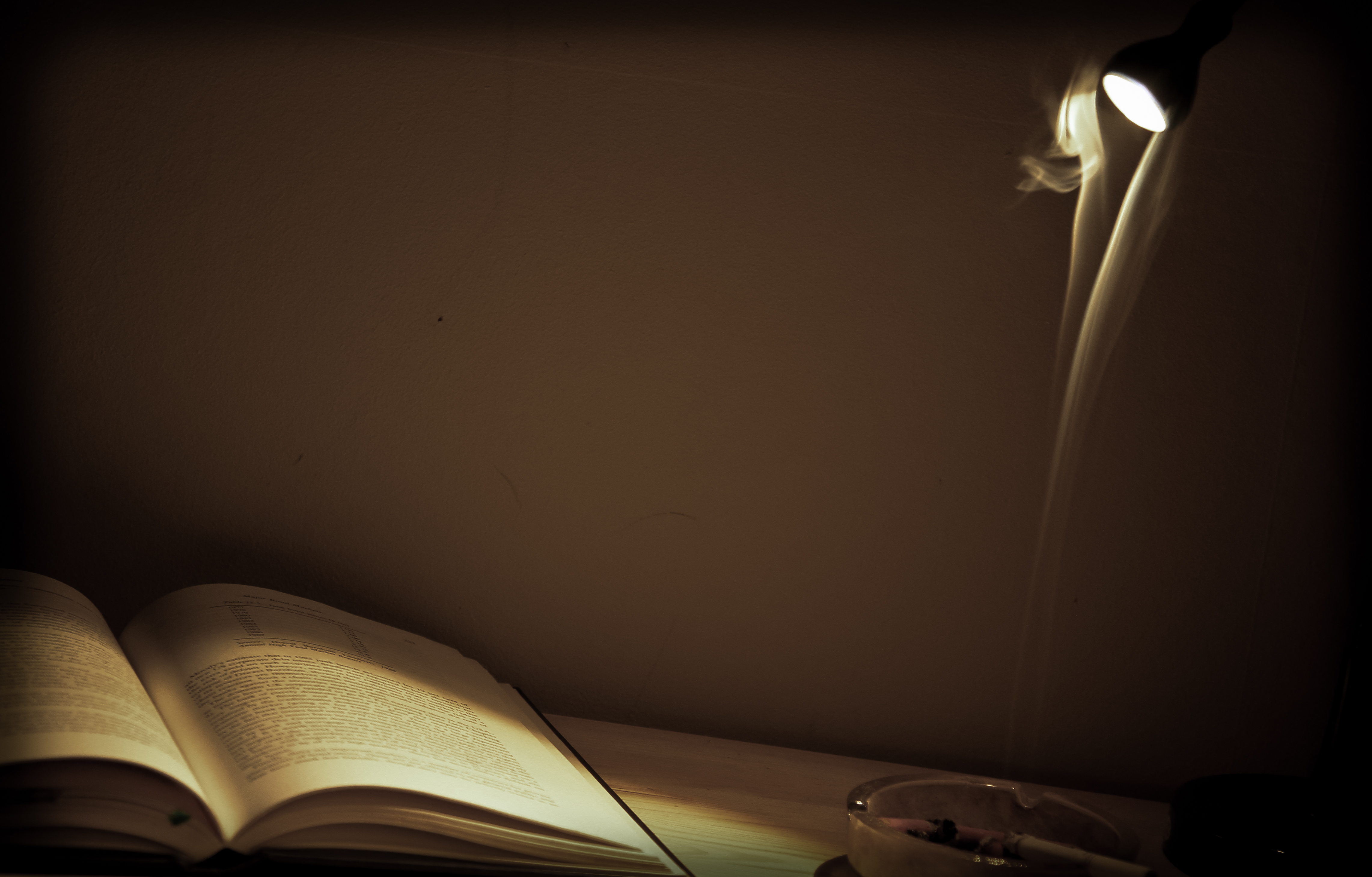 Wallpaper, light, reading, book, smoke, study, tablelamp, sleepless 4565x2917