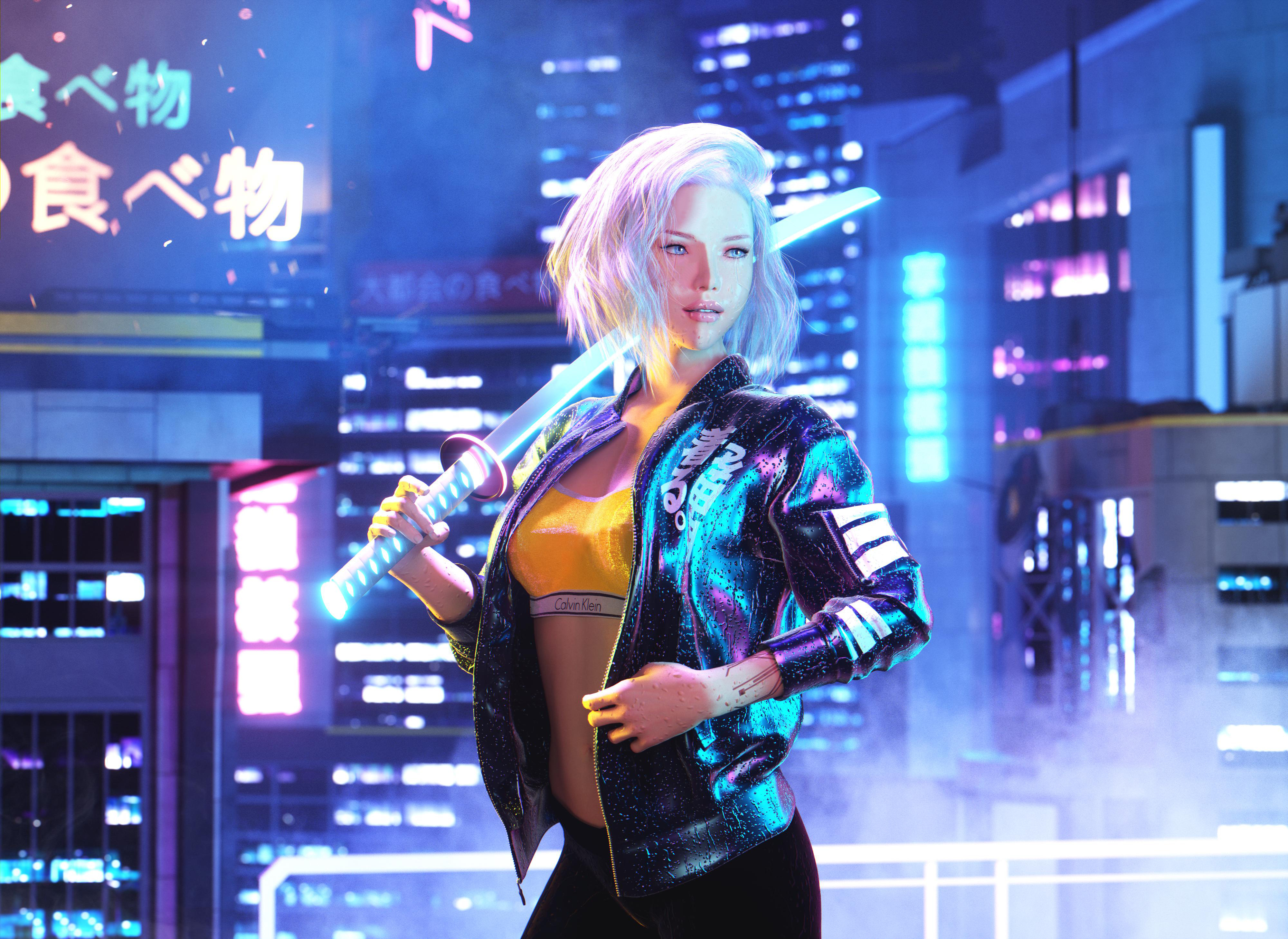 4k Cyberpunk Girl Wallpaper