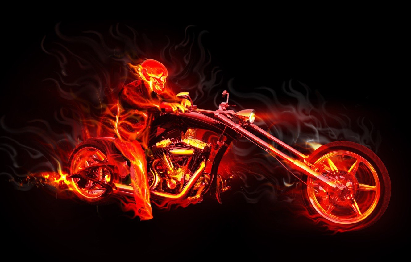 Wallpaper flame, skull, Motorcycle image for desktop, section фантастика