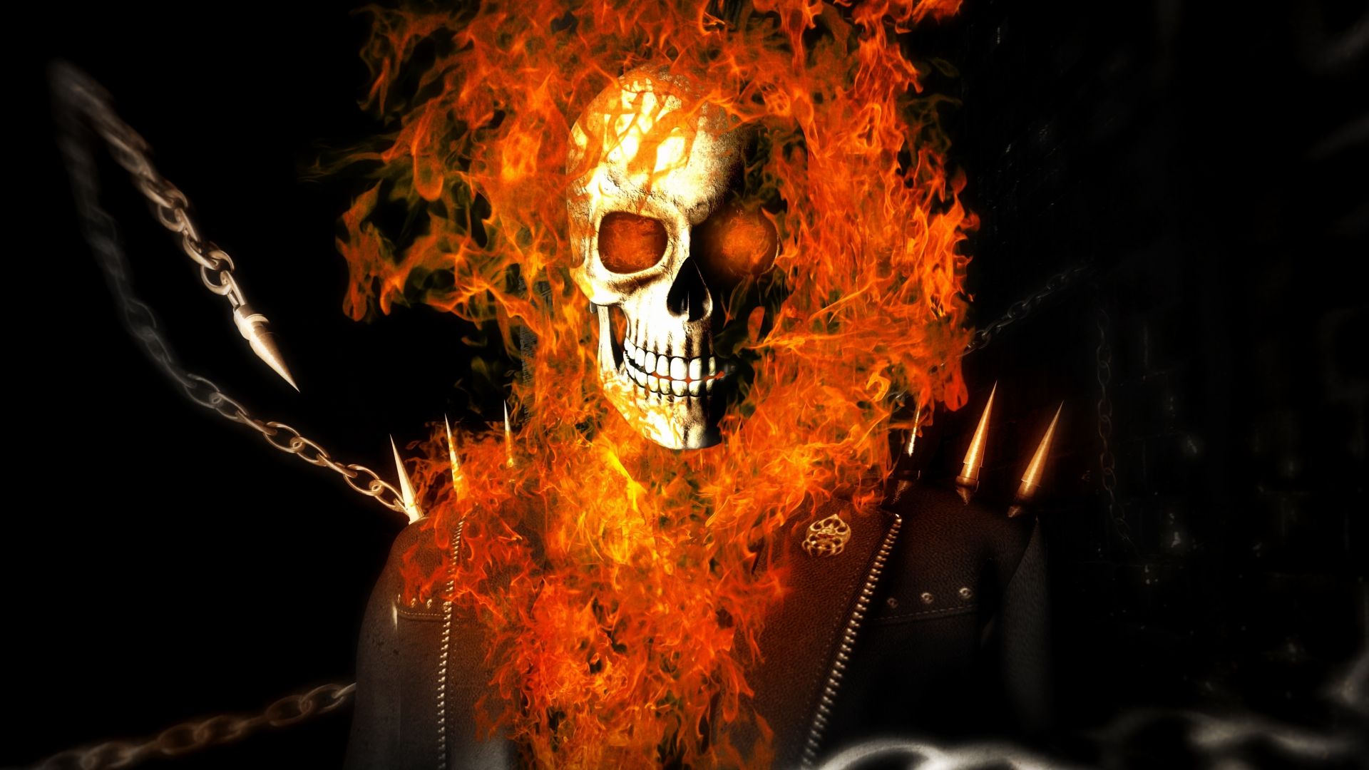Desktop wallpaper skull and fire, ghost rider, superhero, HD image, picture, background, 044d91